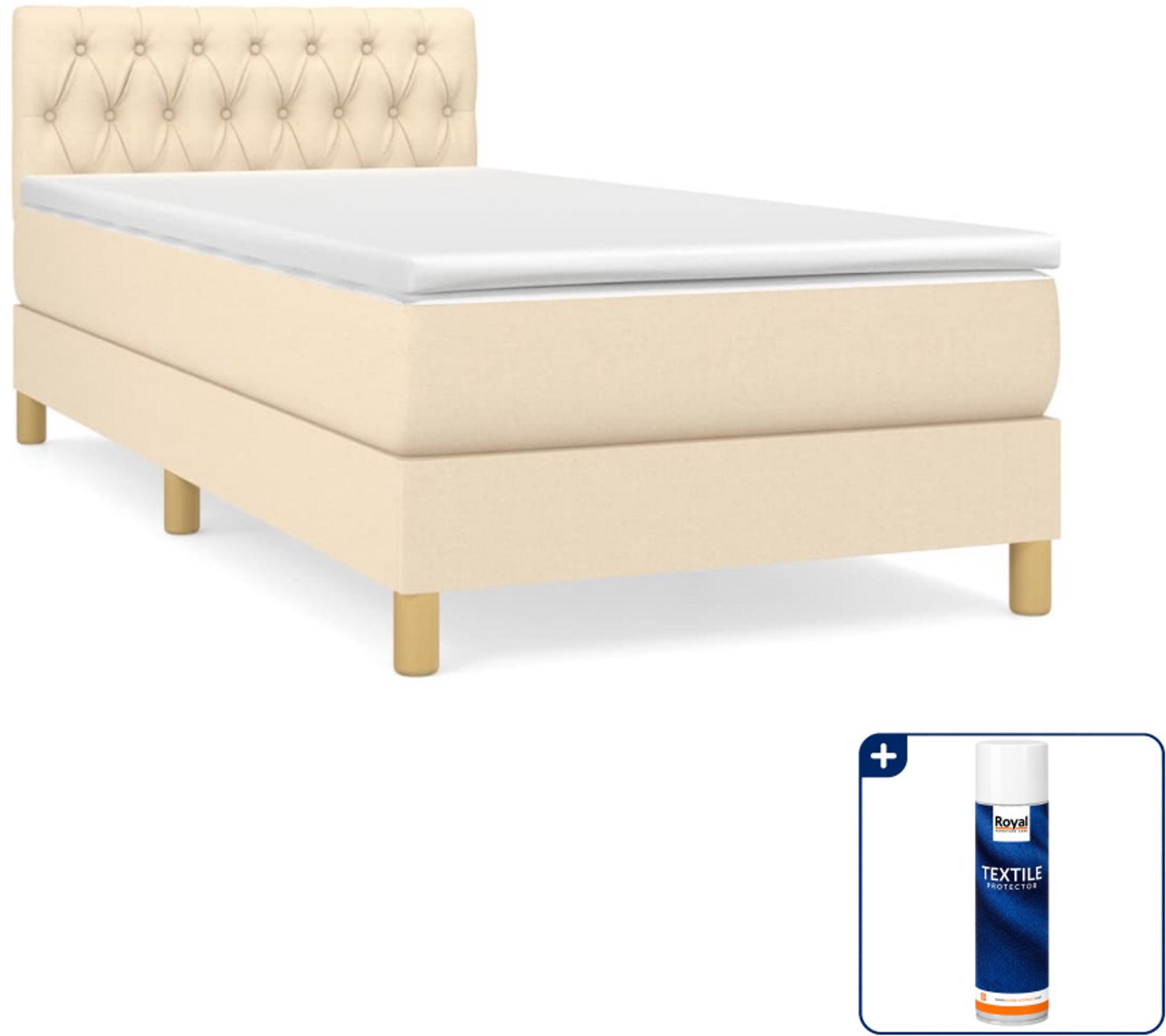 vidaXL boxspring met matras 80 x 200 cm - stof - crèmekleurig - Inclusief textielbeschermer 500 ml