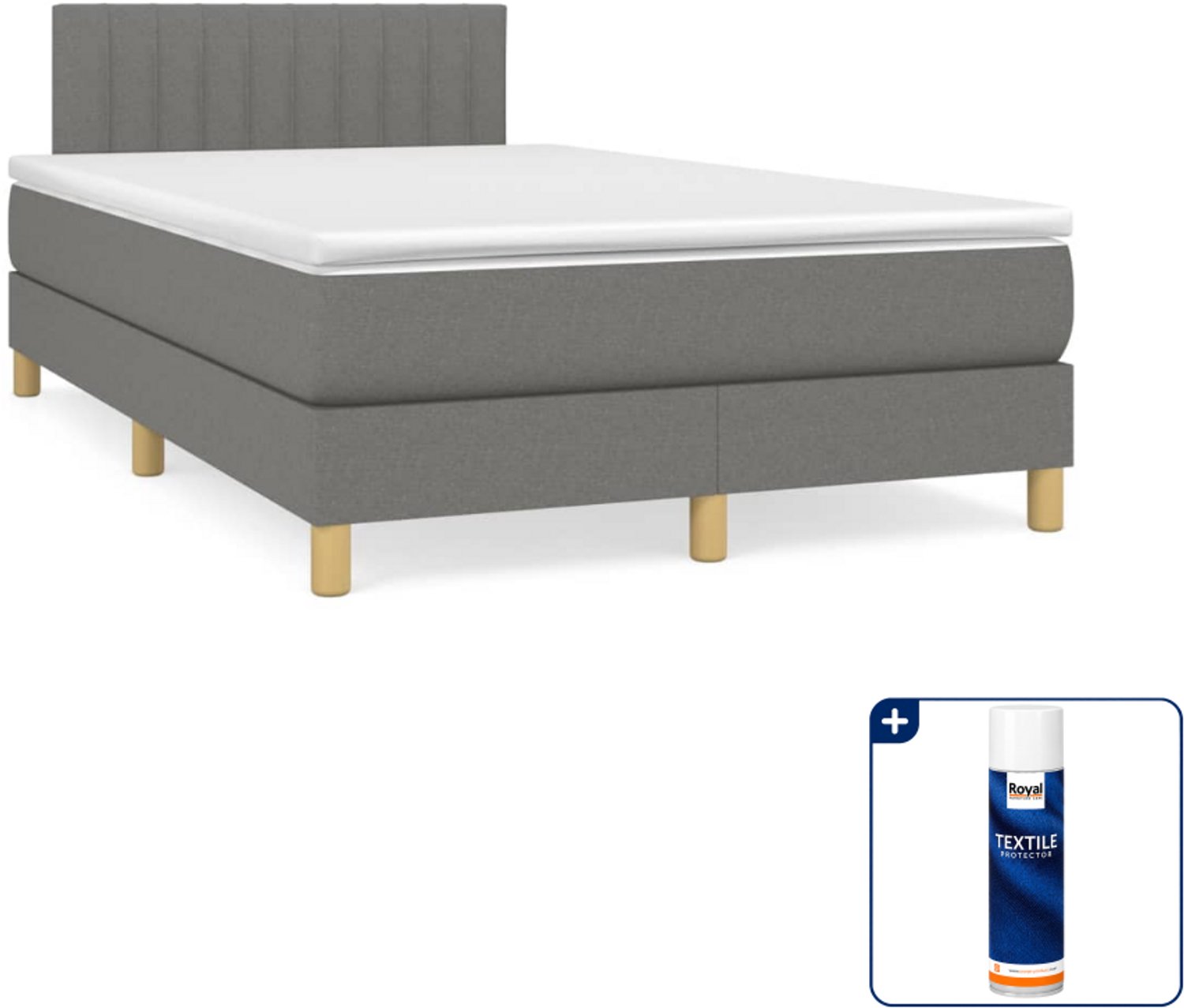 vidaXL boxspring met matras - 120 x 200 cm - donkergrijs - Inclusief textielbeschermer 500 ml