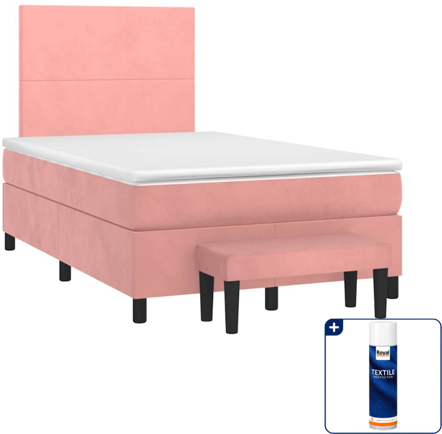 vidaXL boxspring met matras en bankje - 120 x 190 cm - roze - Inclusief textielbeschermer 500 ml