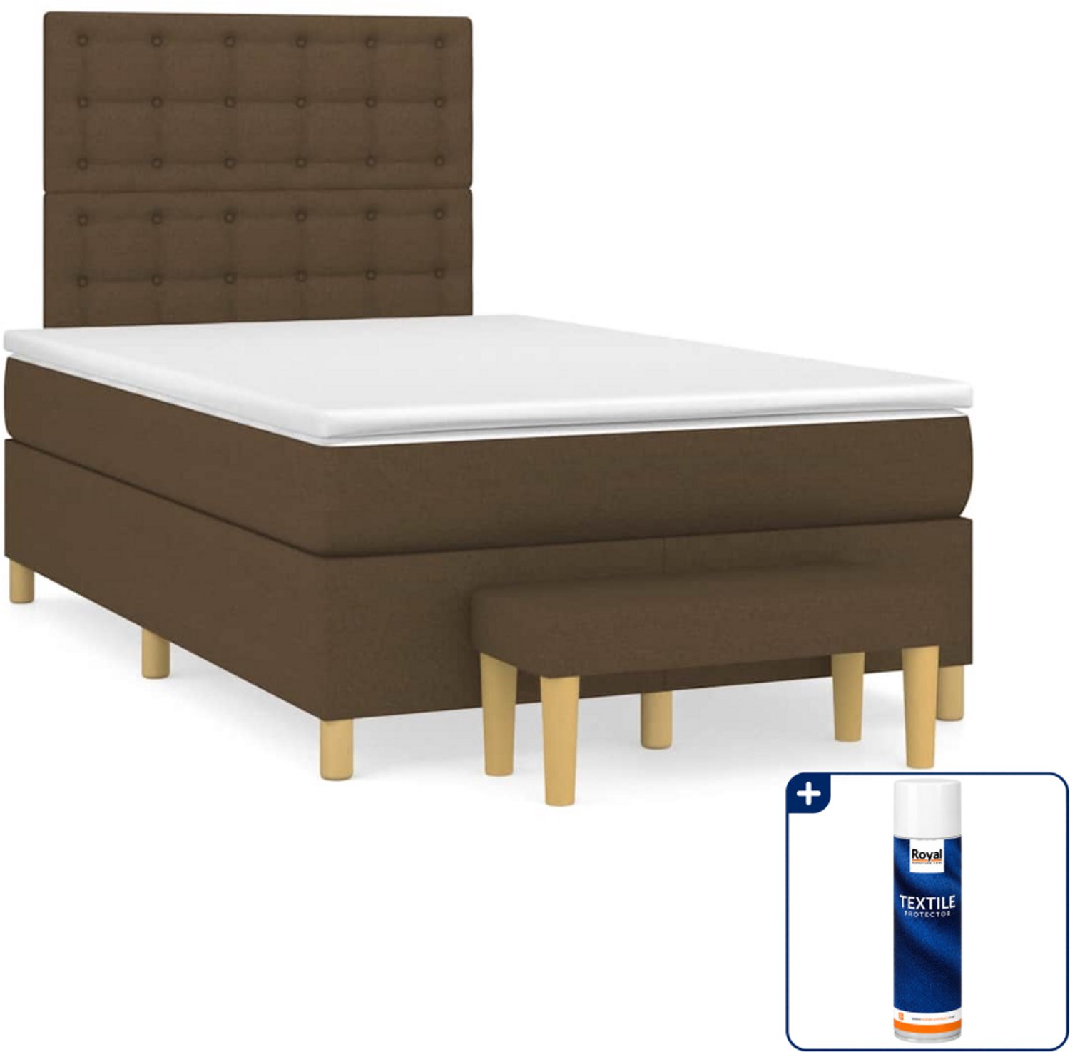 vidaXL boxspring met matras en bank - 120 x 190 cm - donkerbruin - Inclusief textielbeschermer 500 ml