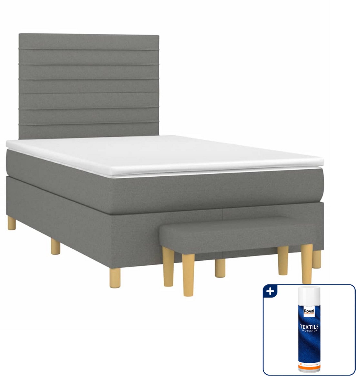 vidaXL Boxspring met matras en bankje - 120 x 190 cm - donkergrijs - Inclusief textielbeschermer 500 ml