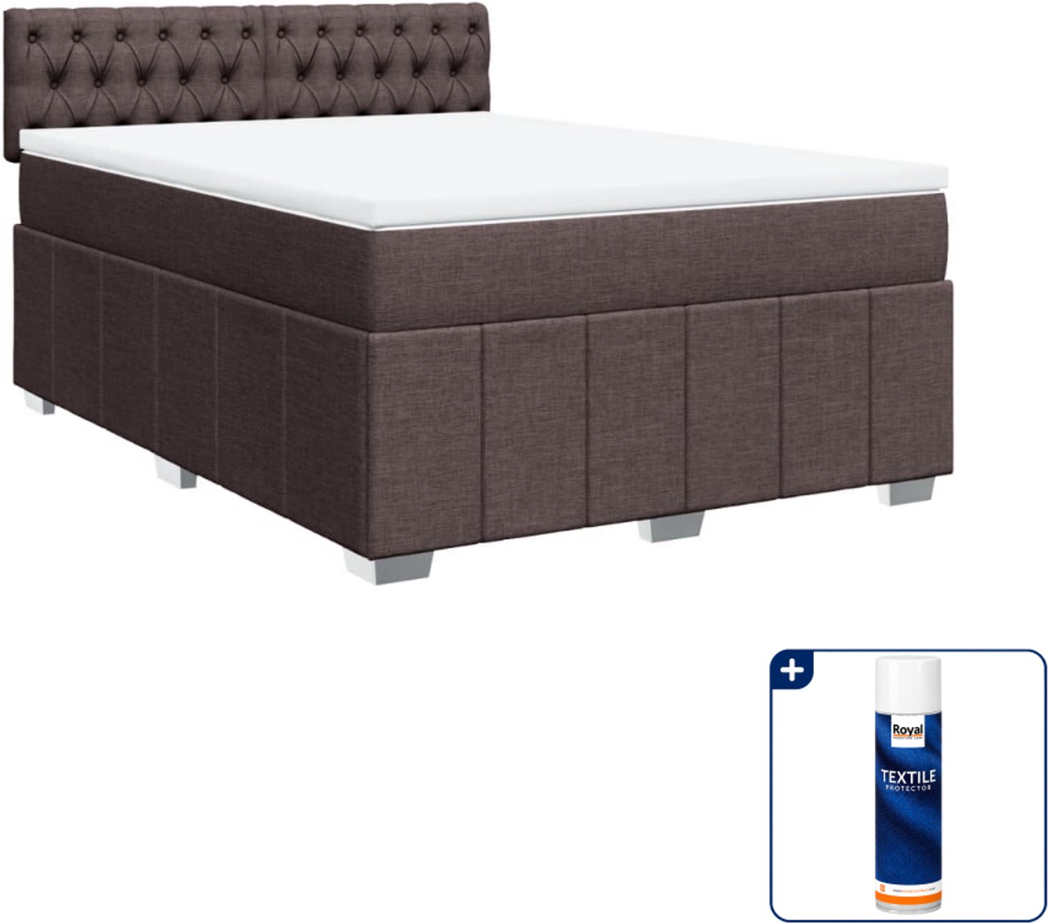 vidaXL boxspring met matras - Small double - 140 x 200 cm - donkerbruin - Inclusief textielbeschermer 500 ml