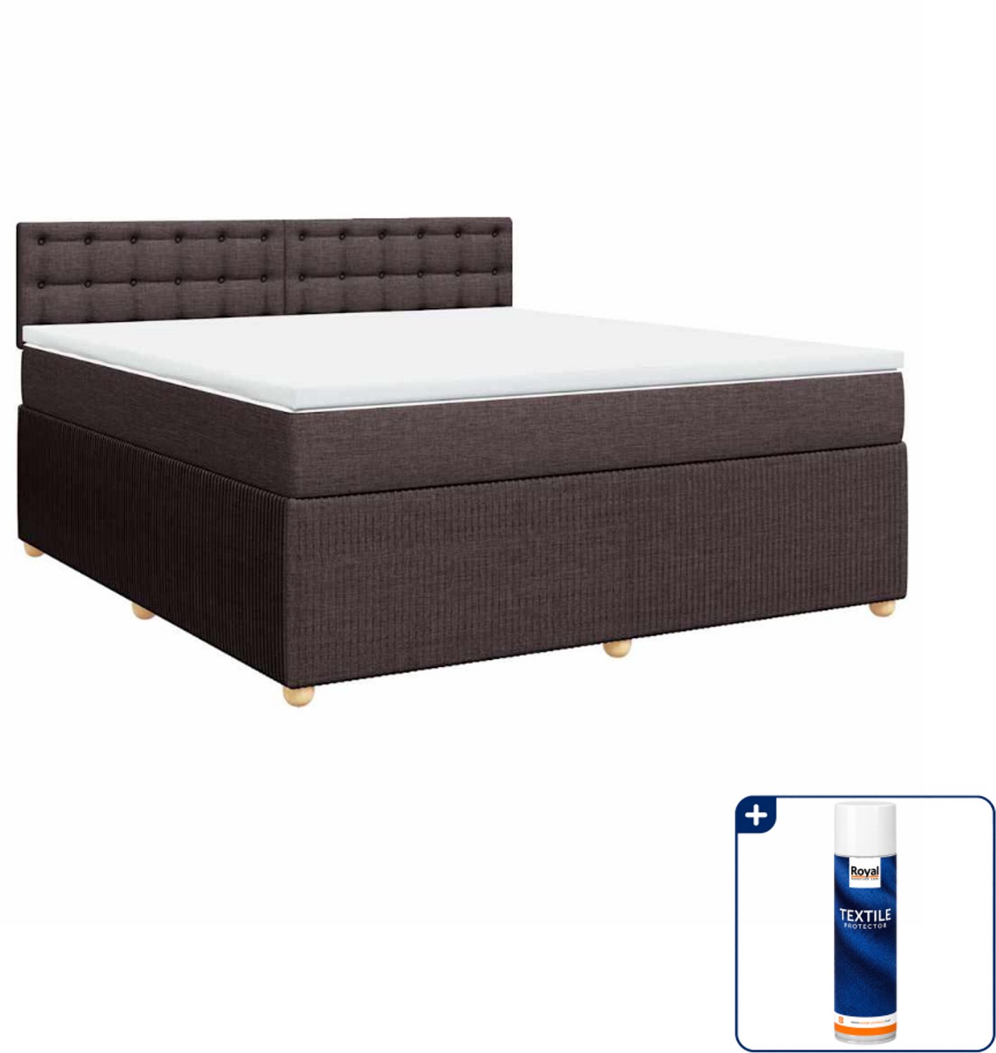 vidaXL Kingsize boxspring met matras - 180 x 200 cm - donkerbruin - Inclusief textielbeschermer 500 ml