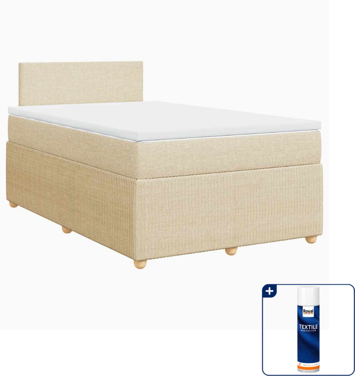 vidaXL boxspring met matras - 120 x 200 cm - stof - crèmekleurig - Inclusief textielbeschermer 500 ml
