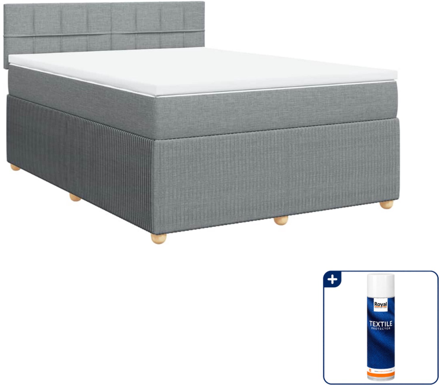 vidaXL Boxspring Queensize - 160 x 200 cm - stof - lichtgrijs - Inclusief textielbeschermer 500 ml