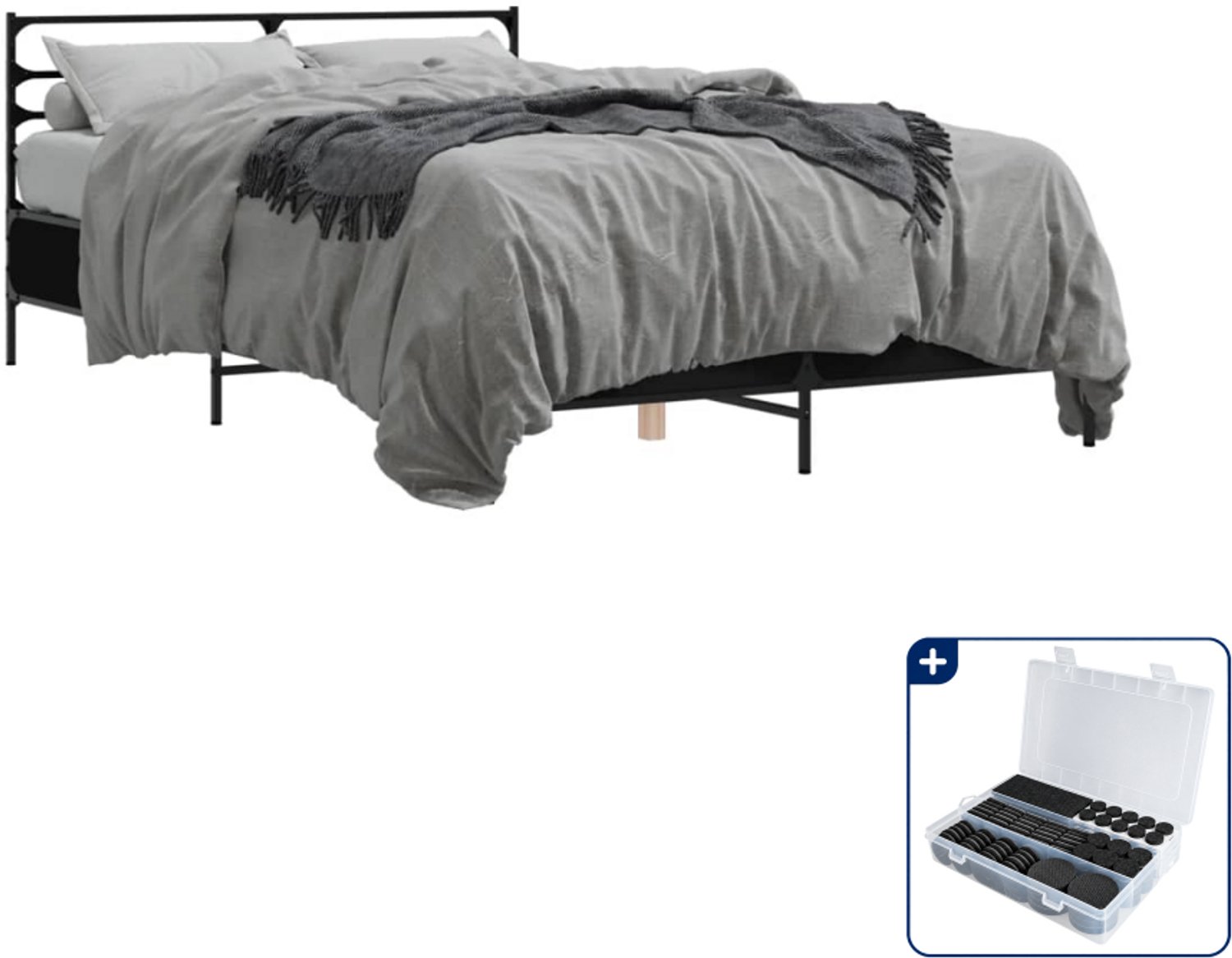 vidaXL bedframe - 120 x 190 cm - bewerkt hout en metaal - zwart - Inclusief antikrasvilt 177-delig