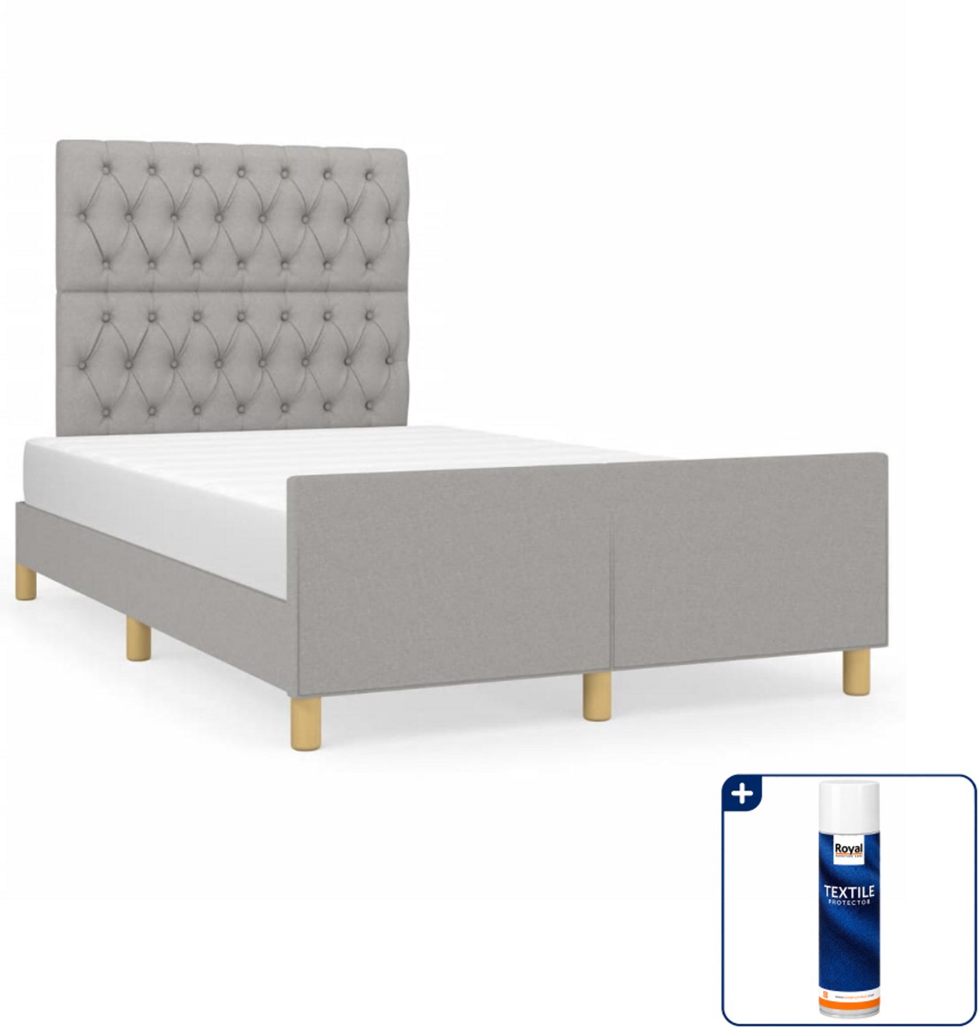 vidaXL Bedframe - 120 x 190 cm - stof - lichtgrijs - Inclusief textielbeschermer 500 ml Bruin