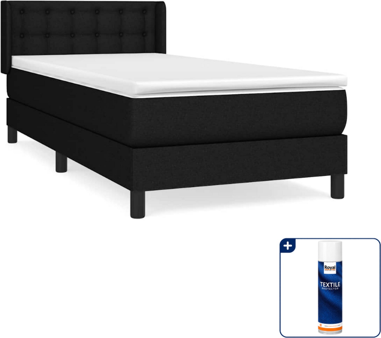 vidaXL boxspring met matras 90 x 200 cm - stof - zwart - Inclusief textielbeschermer 500 ml