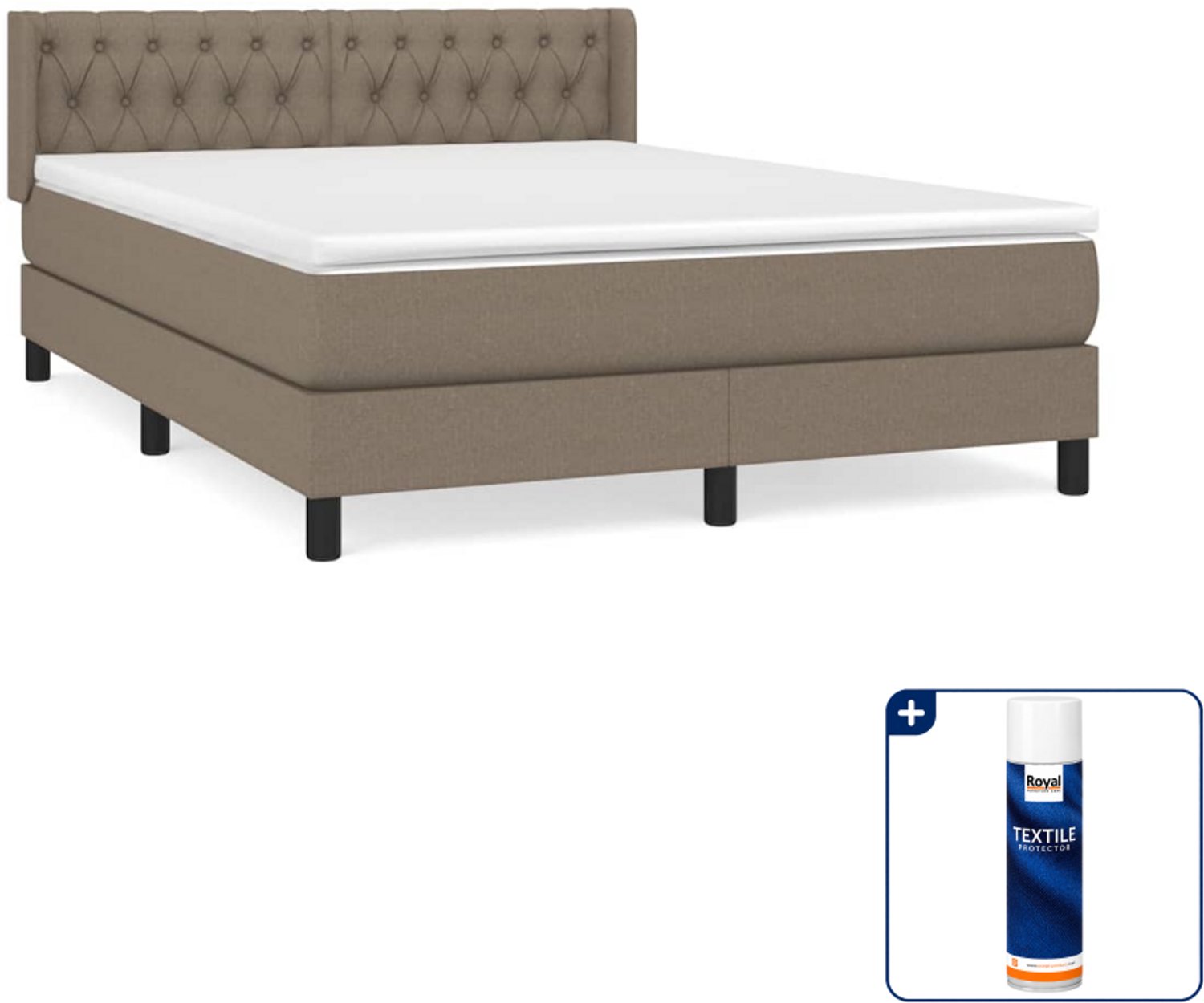 vidaXL boxspring met matras 140 x 190 cm - taupe - Inclusief textielbeschermer 500 ml