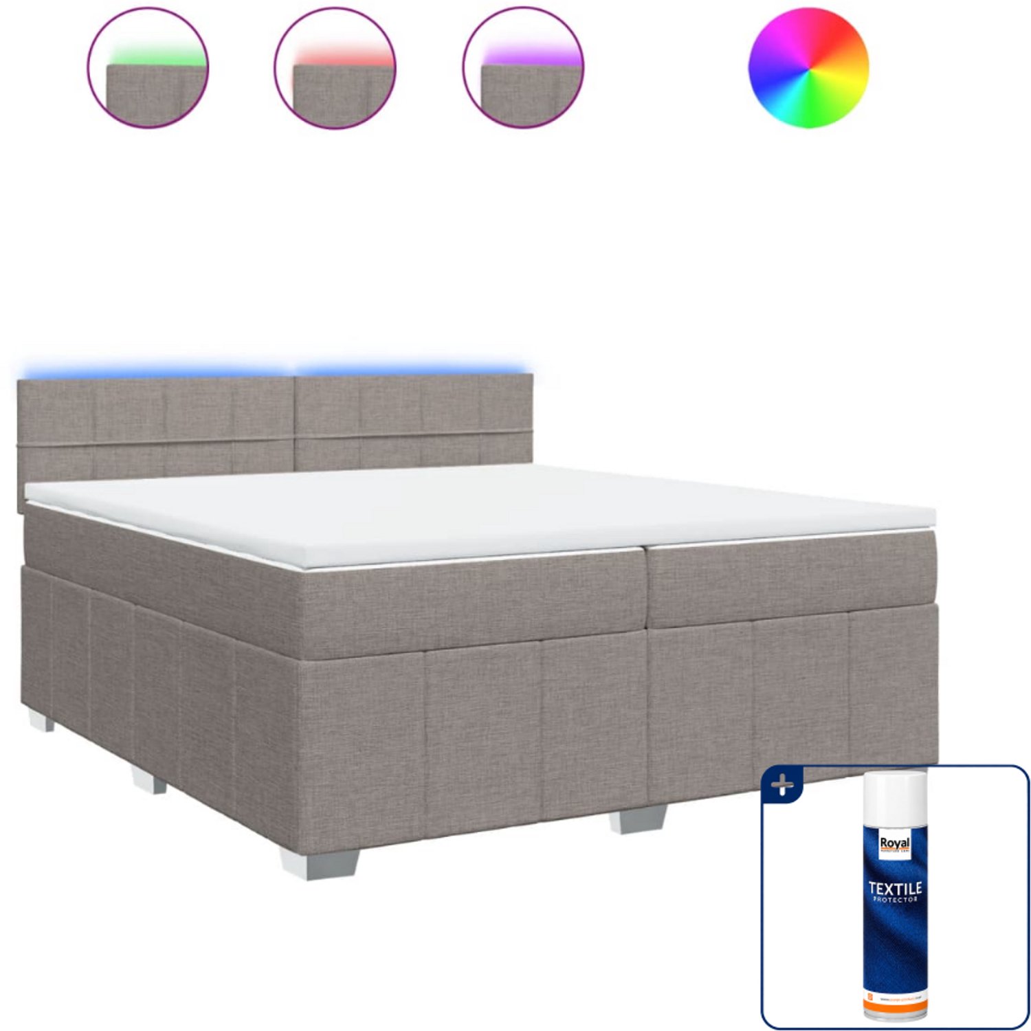 vidaXL Super kingsize boxspring met matras - 200 x 200 cm - taupe - Inclusief textielbeschermer 500 ml