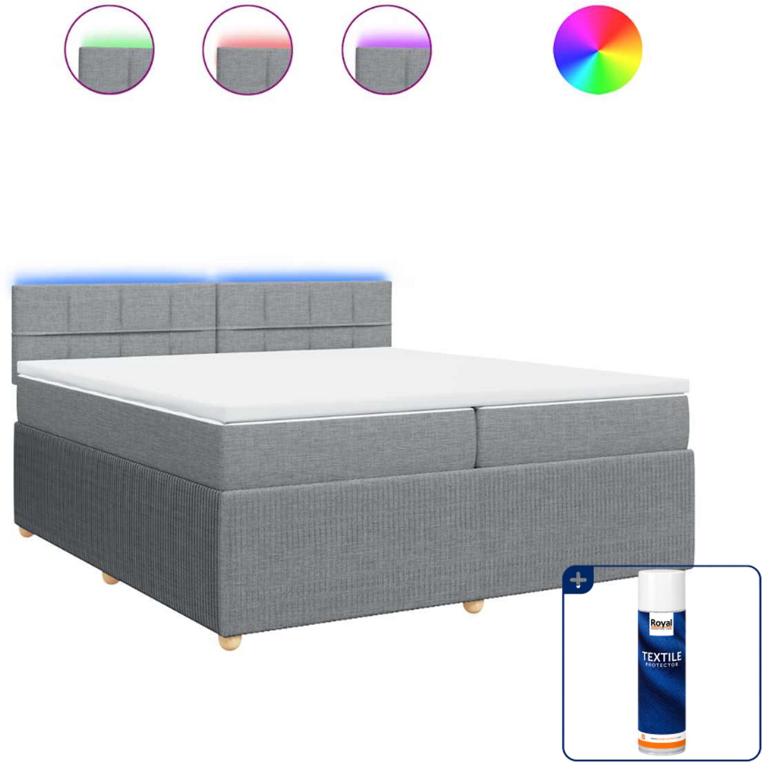 vidaXL boxspring - Super kingsize - 200 x 200 cm - lichtgrijs - Inclusief textielbeschermer 500 ml