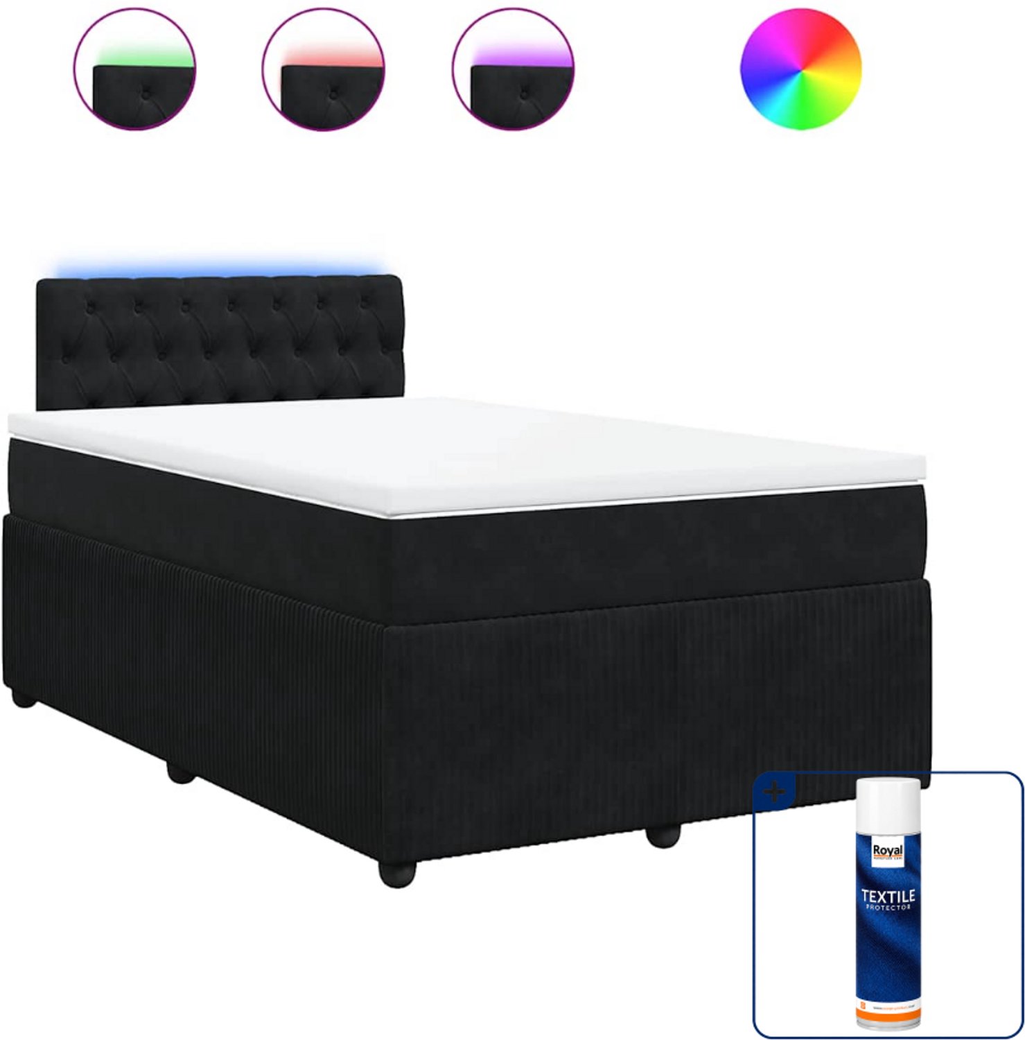 vidaXL boxspring met matras en topper - 120 x 190 cm - fluweel - zwart - Inclusief textielbeschermer 500 ml