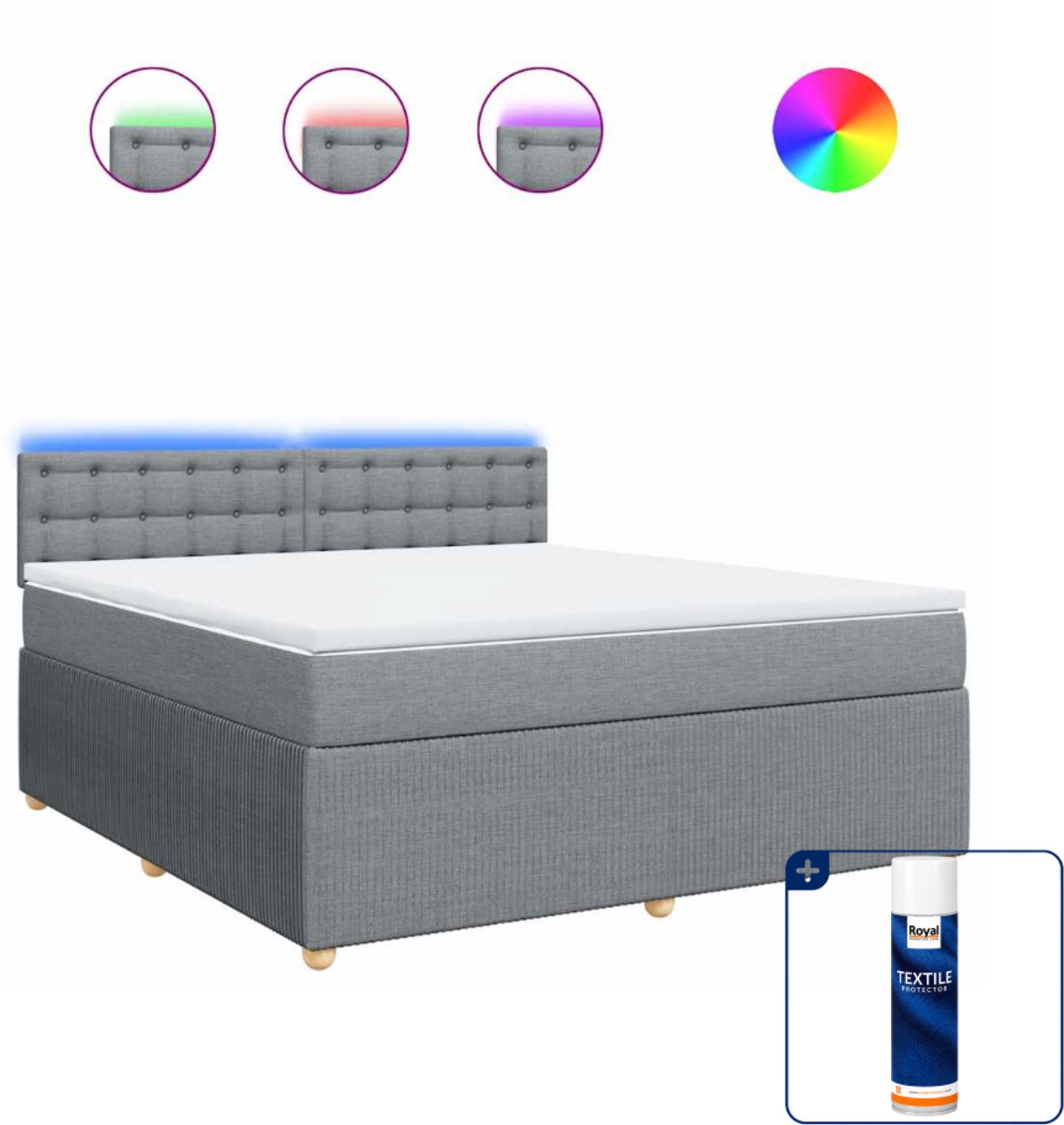 vidaXL boxspring Kingsize - 180 x 200 cm - stof - lichtgrijs - Inclusief textielbeschermer 500 ml