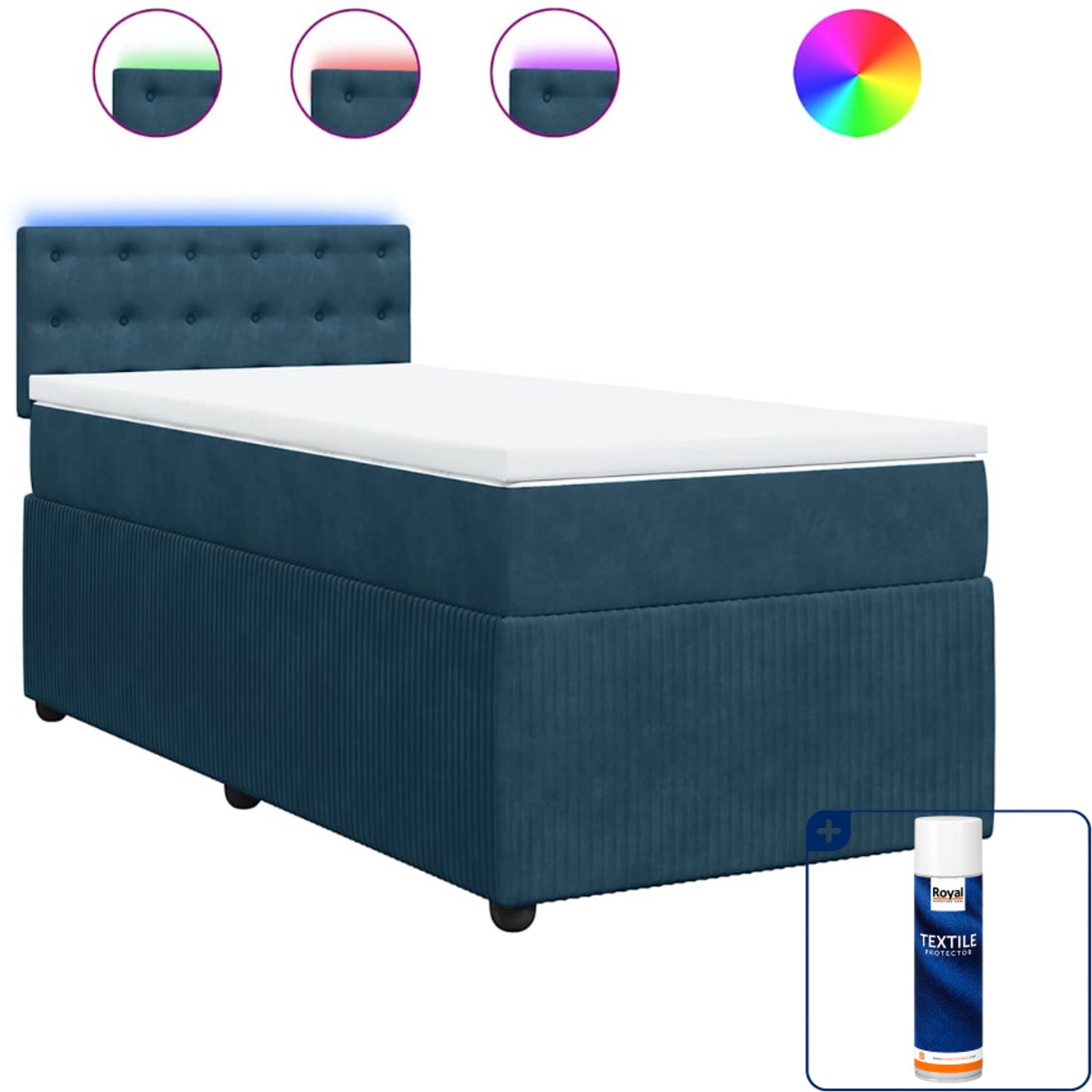 vidaXL boxspring - 80 x 200 cm - fluweel - blauw - Inclusief textielbeschermer 500 ml