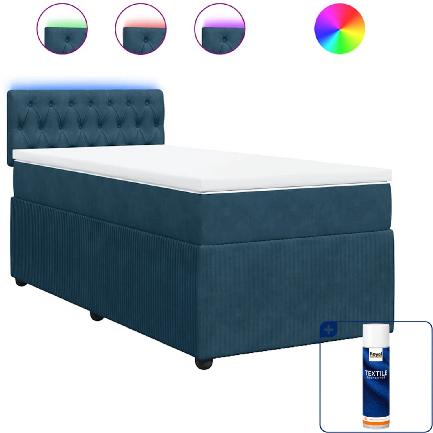 vidaXL Boxspring met matras - 80 x 200 cm - fluweel - blauw - Inclusief textielbeschermer 500 ml
