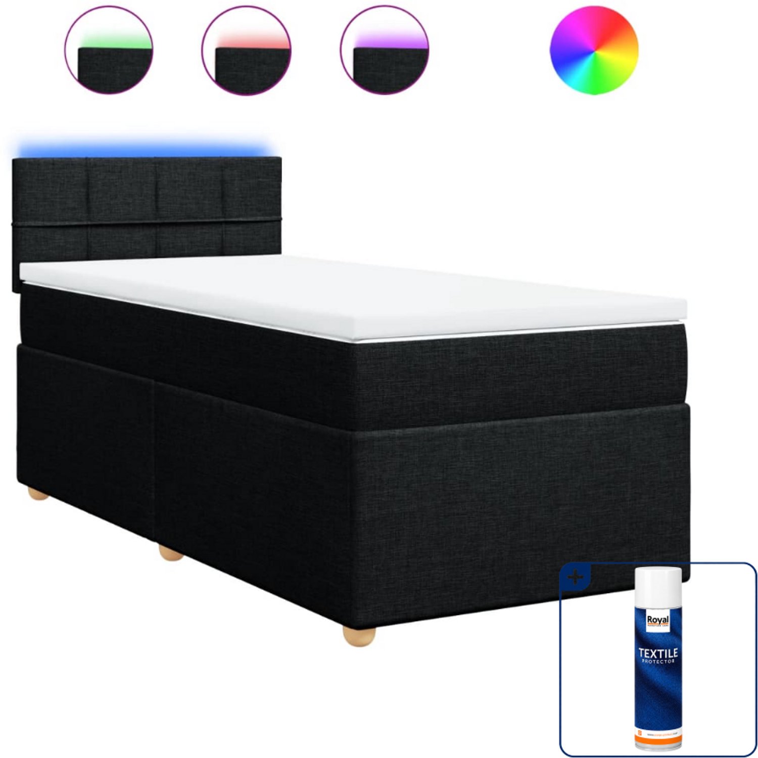 vidaXL boxspring met matras - 90 x 200 cm - stof - zwart - Inclusief textielbeschermer 500 ml