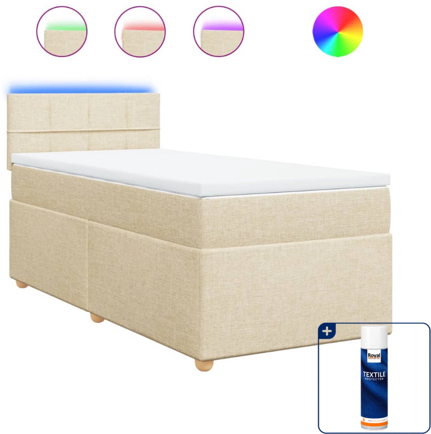 vidaXL boxspring met matras 90 x 200 cm - stof - crèmekleurig - Inclusief textielbeschermer 500 ml
