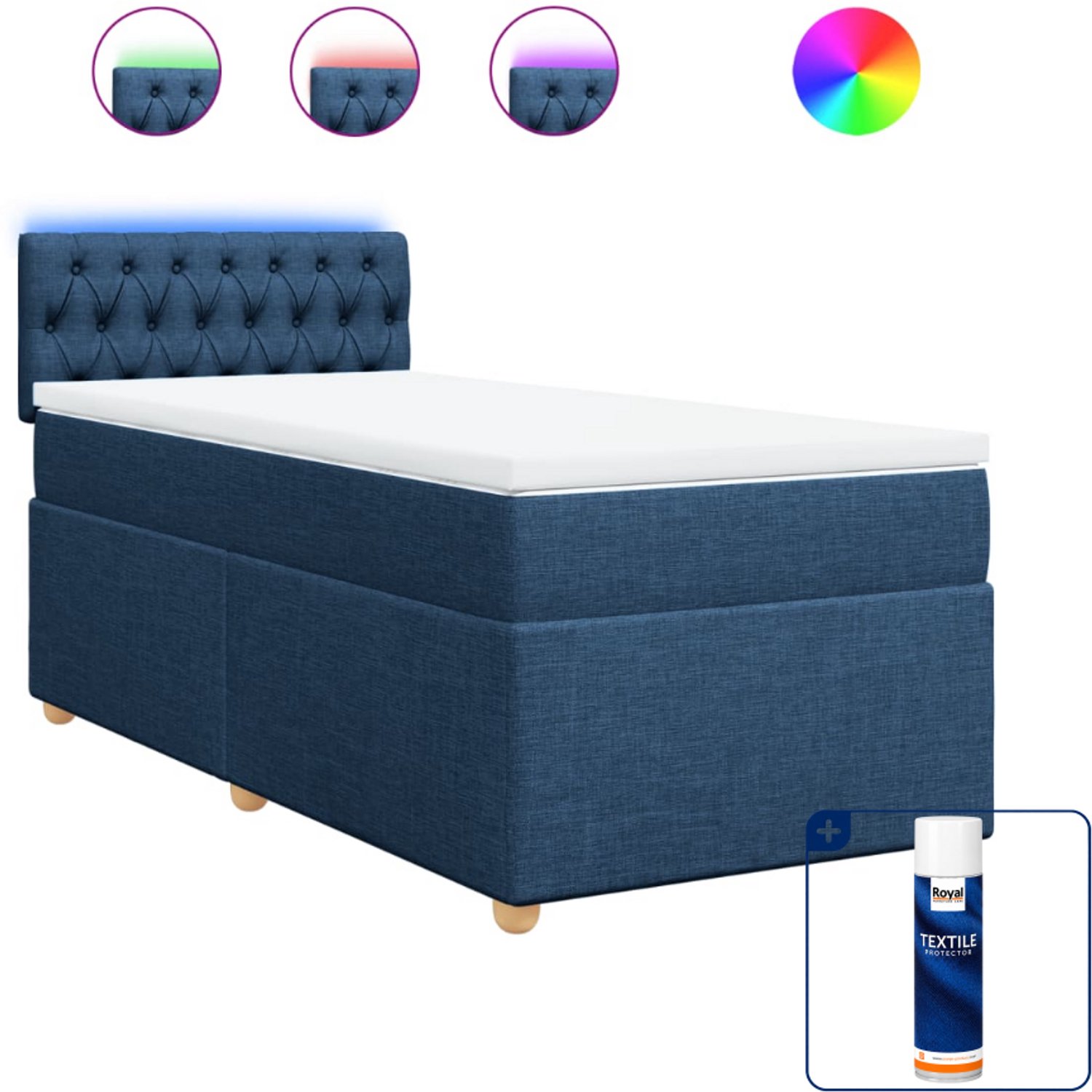 vidaXL boxspring met matras - 100 x 200 cm - stof - blauw - Inclusief textielbeschermer 500 ml