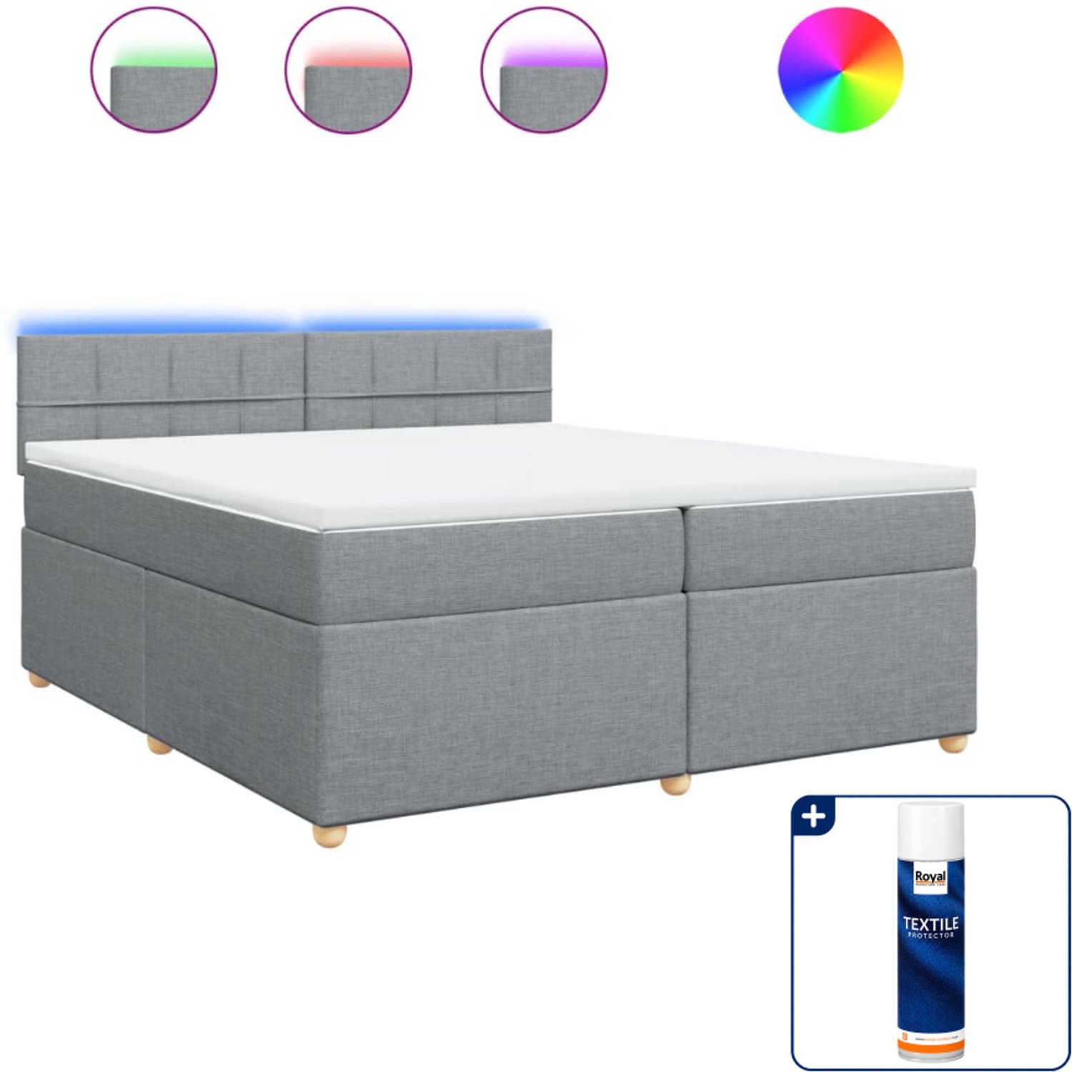 vidaXL boxspring met matras 200 x 200 cm - stof - lichtgrijs - Inclusief textielbeschermer 500 ml