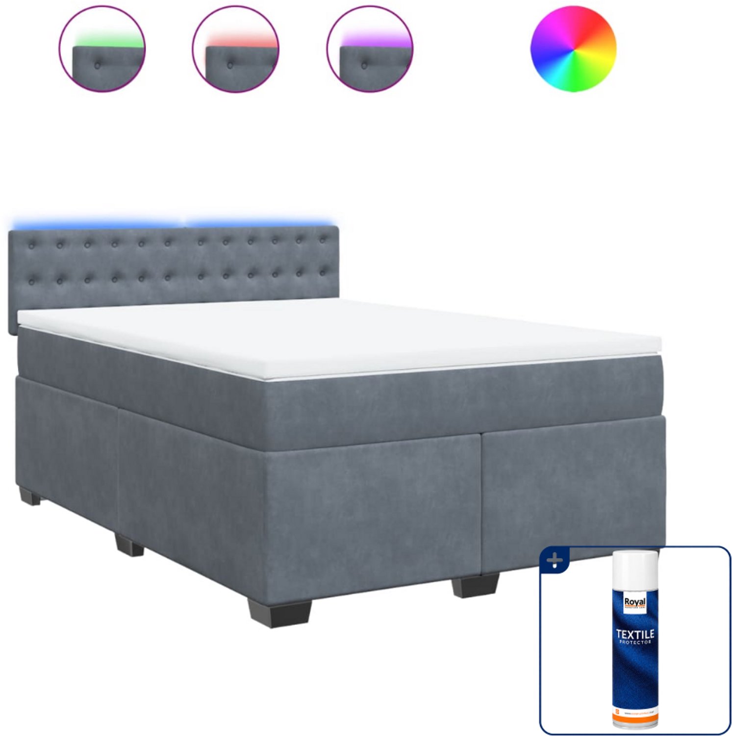 vidaXL Queensize boxspring met matras - 160 x 200 cm - donkergrijs - Inclusief textielbeschermer 500 ml