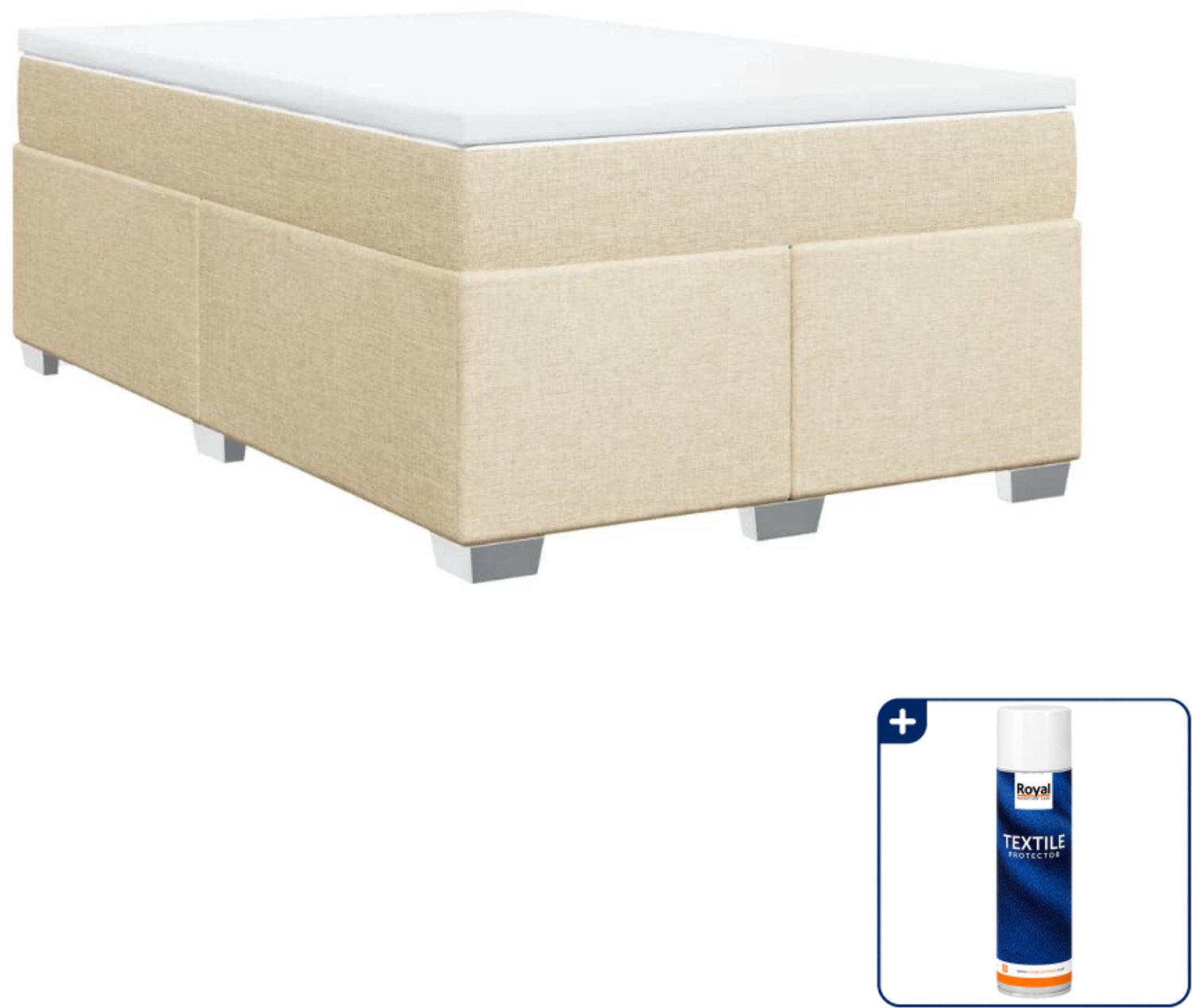 vidaXL boxspring met matras 120 x 190 cm - stof - crème - Inclusief textielbeschermer 500 ml