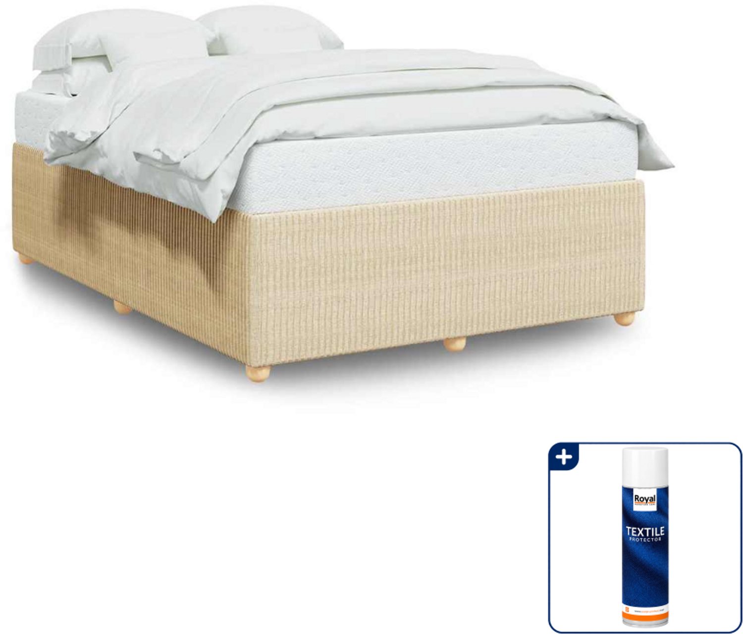 vidaXL bedframe - 140 x 190 cm - stof - crème - Inclusief textielbeschermer 500 ml