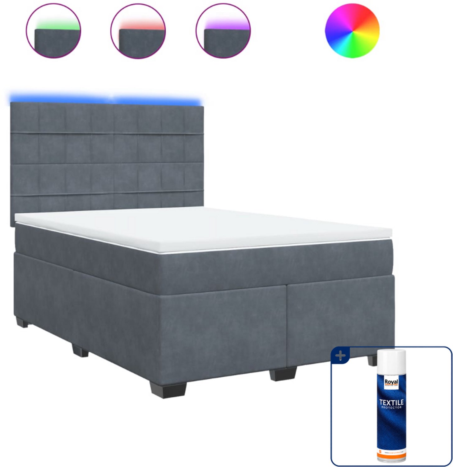 vidaXL Boxspring met matras - 140 x 190 cm - fluweel - donkergrijs - Inclusief textielbeschermer 500 ml