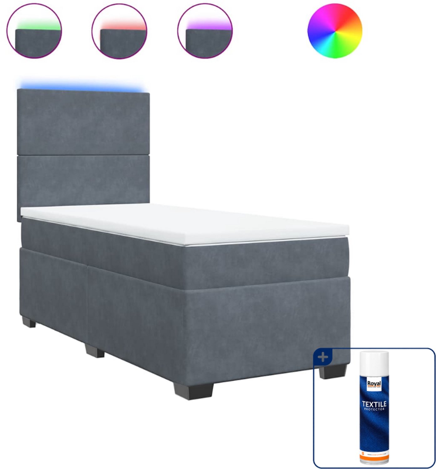 vidaXL boxspring met matras 90 x 200 cm - fluweel - donkergrijs - Inclusief textielbeschermer 500 ml