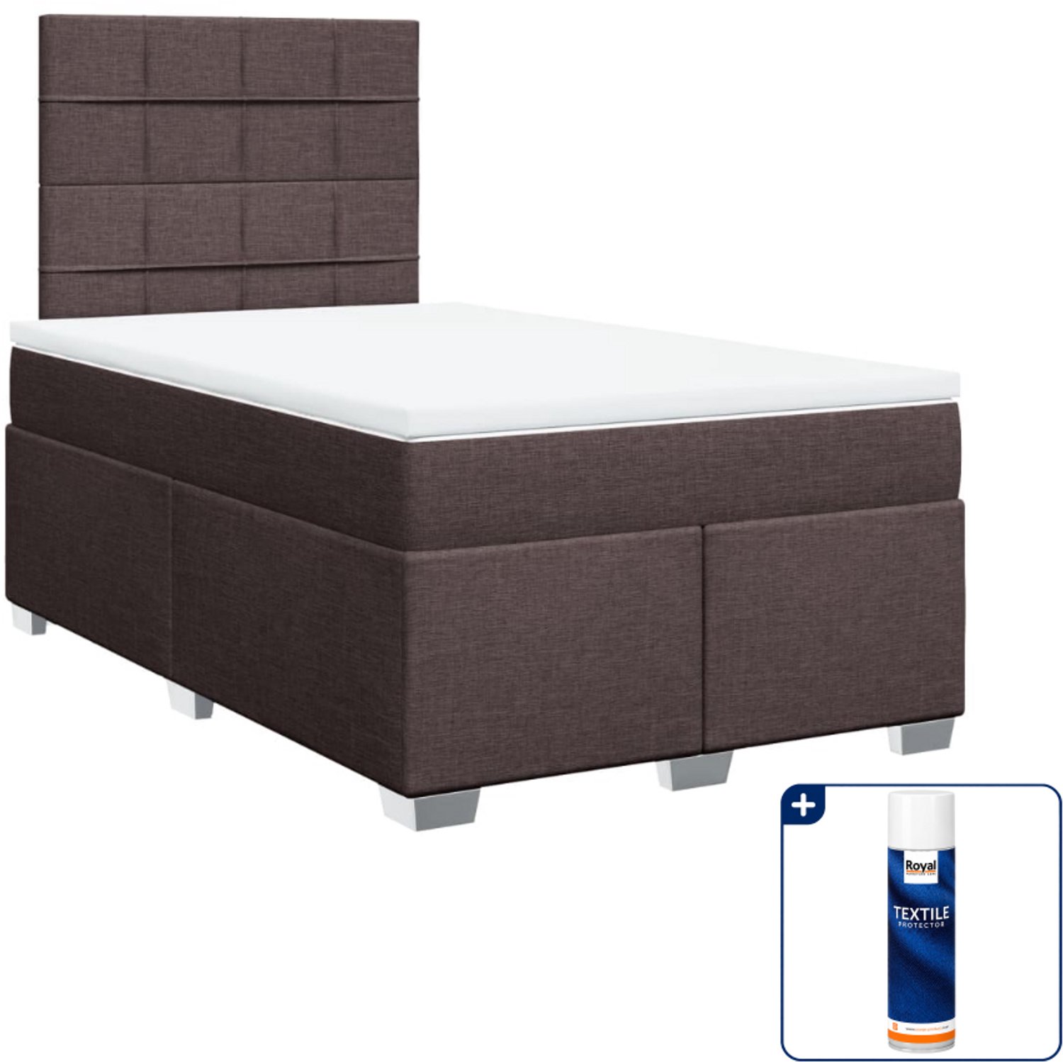 vidaXL boxspring met matras - 120 x 190 cm - donkerbruin - Inclusief textielbeschermer 500 ml