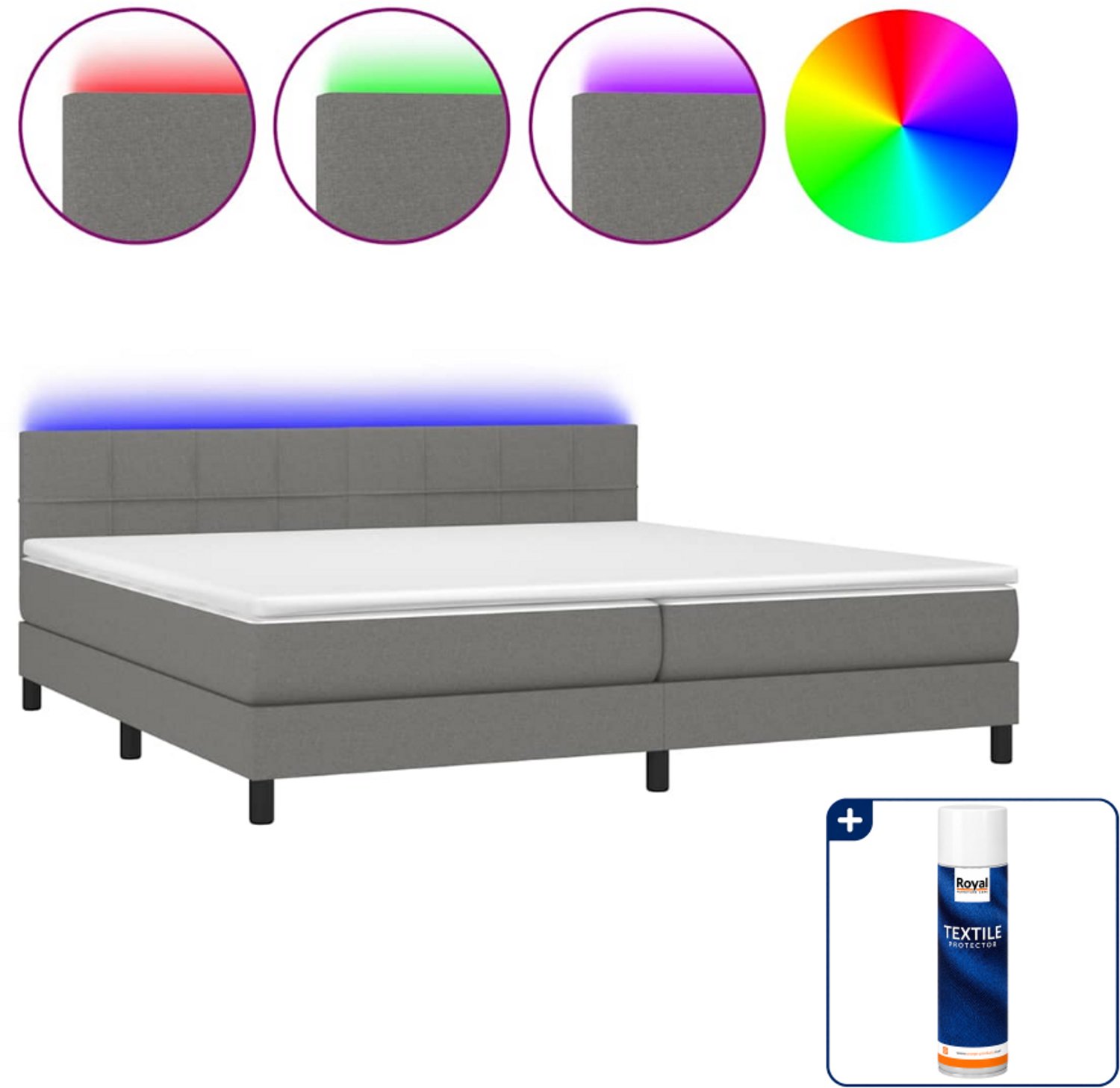 vidaXL Boxspring Super kingsize 200 x 200 cm - donkergrijs - Inclusief textielbeschermer 500 ml