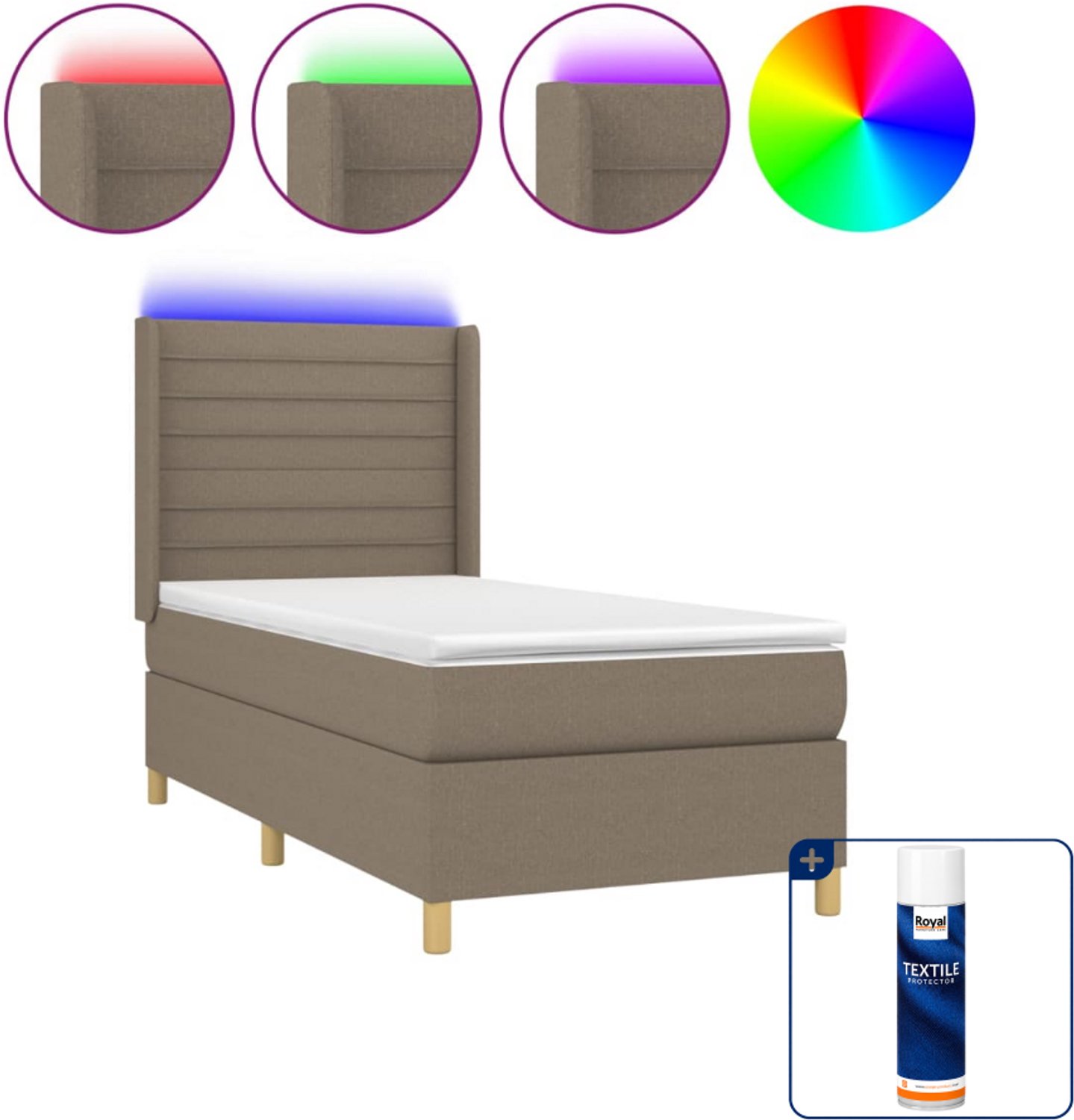 vidaXL Boxspring met matras en LED - 90 x 200 cm - taupe - Inclusief textielbeschermer 500 ml