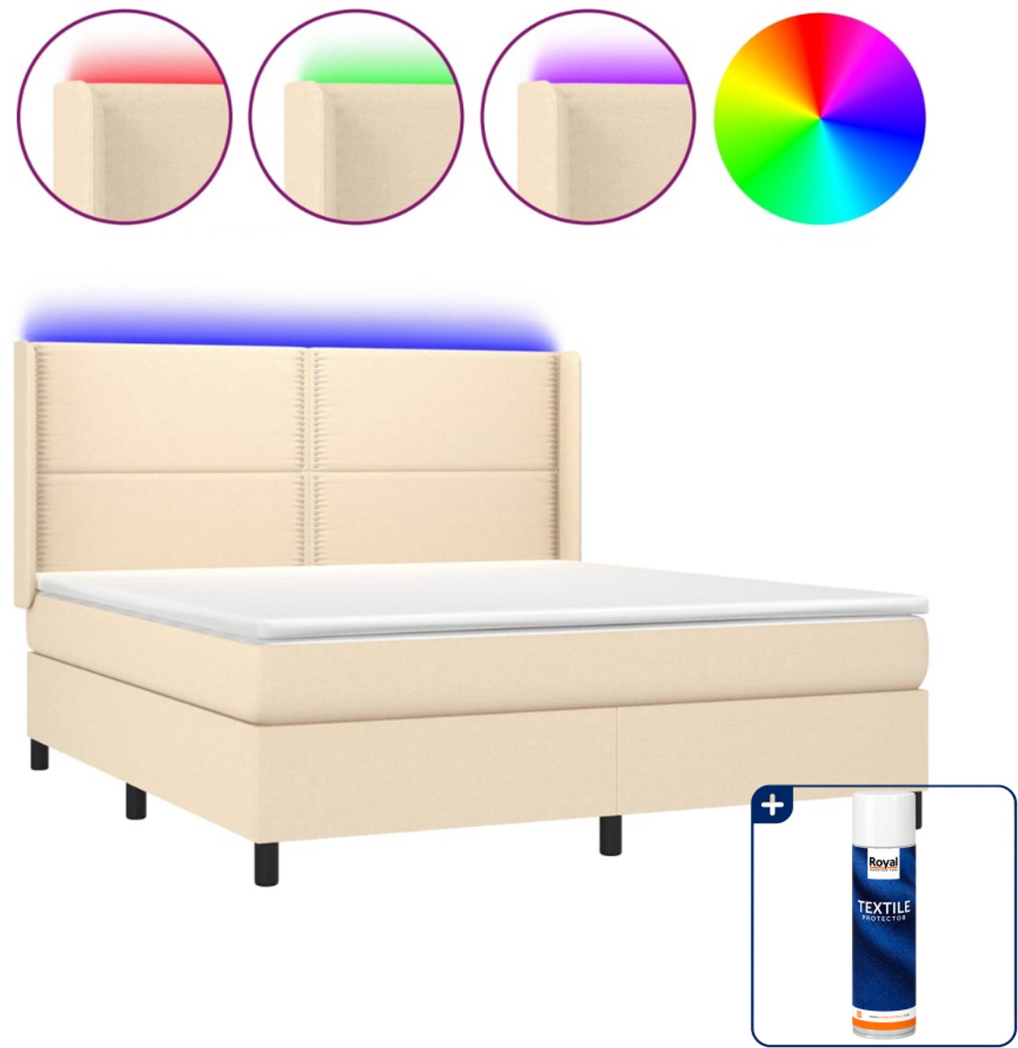 vidaXL Kingsize boxspring met matras en LED - 180 x 200 cm - crème - Inclusief textielbeschermer 500 ml