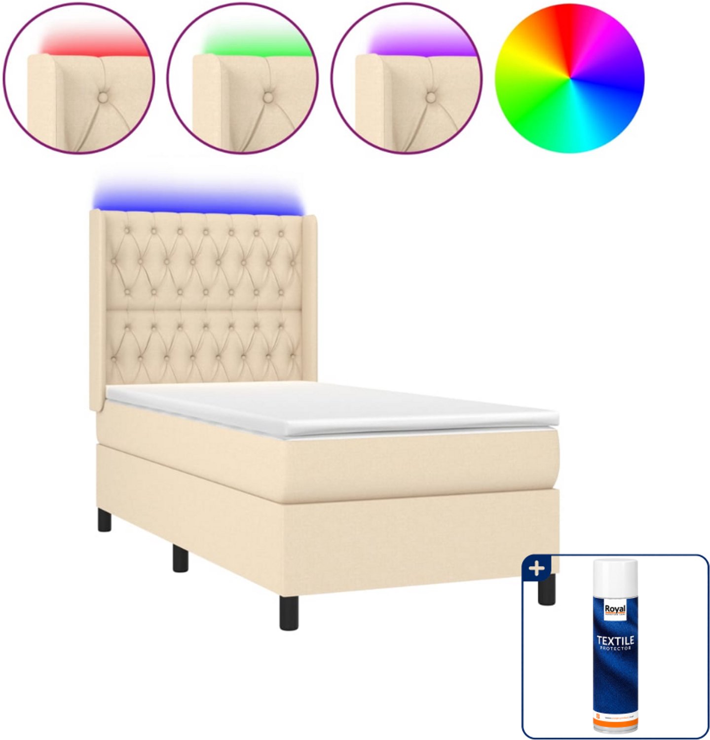 vidaXL boxspring met matras en led - 100 x 200 cm - crèmekleurig - Inclusief textielbeschermer 500 ml