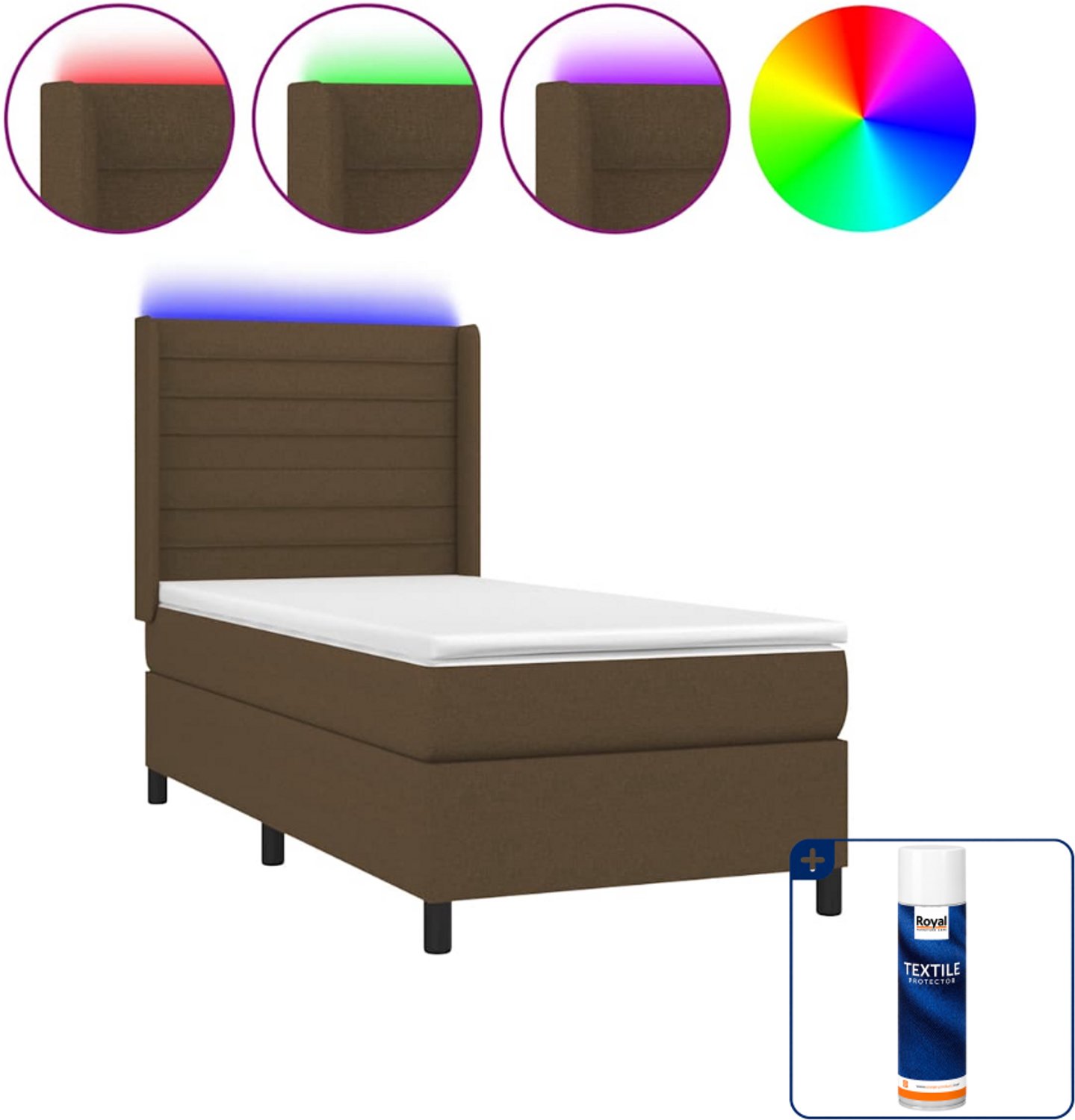 vidaXL boxspring met matras en led - 90 x 200 cm - donkerbruin - Inclusief textielbeschermer 500 ml