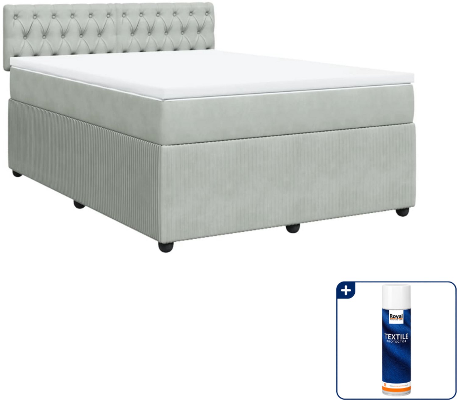 vidaXL Boxspring Small double - 140 x 200 cm - fluweel - lichtgrijs - Inclusief textielbeschermer 500 ml