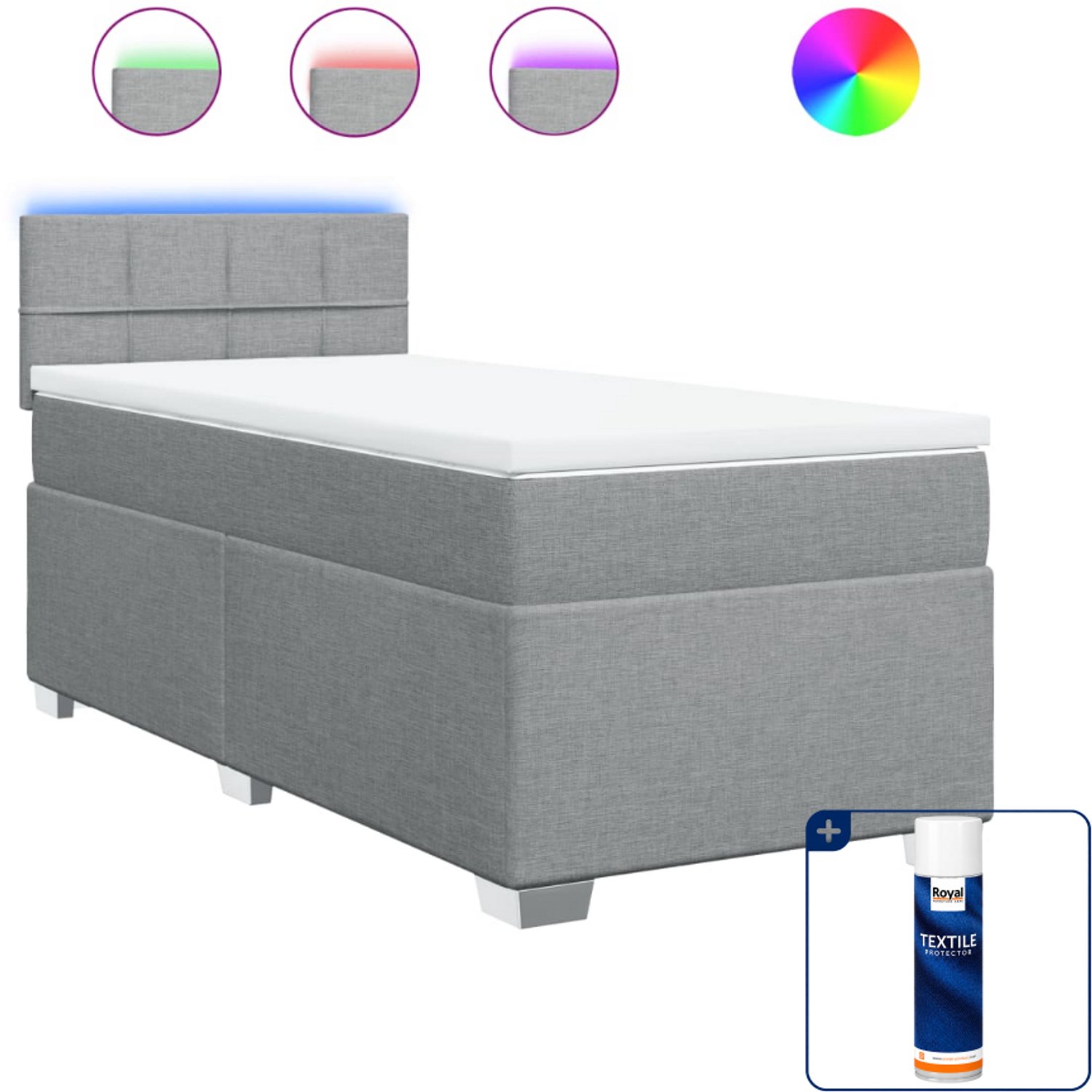 vidaXL boxspring met matras - 80 x 200 cm - stof - lichtgrijs - Inclusief textielbeschermer 500 ml