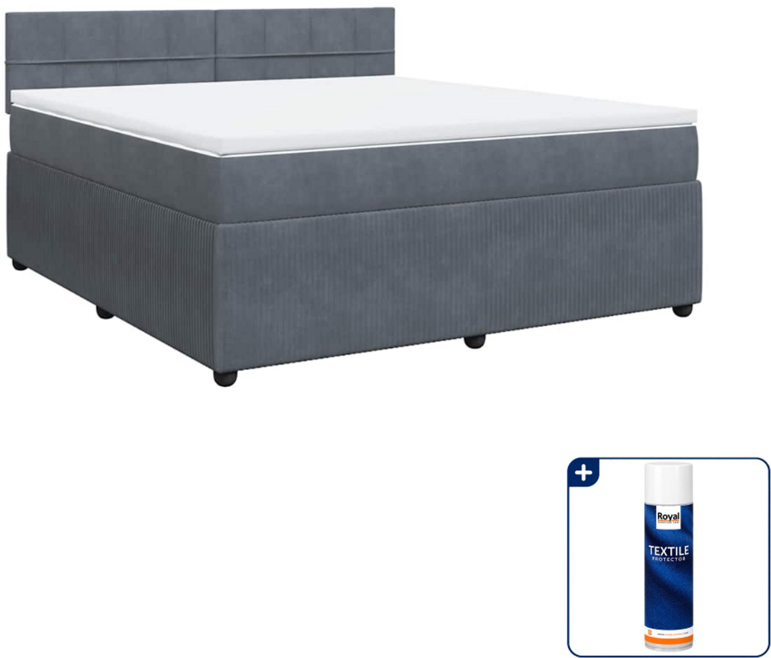 vidaXL Boxspring Kingsize - 180 x 200 cm - fluweel - donkergrijs - Inclusief textielbeschermer 500 ml