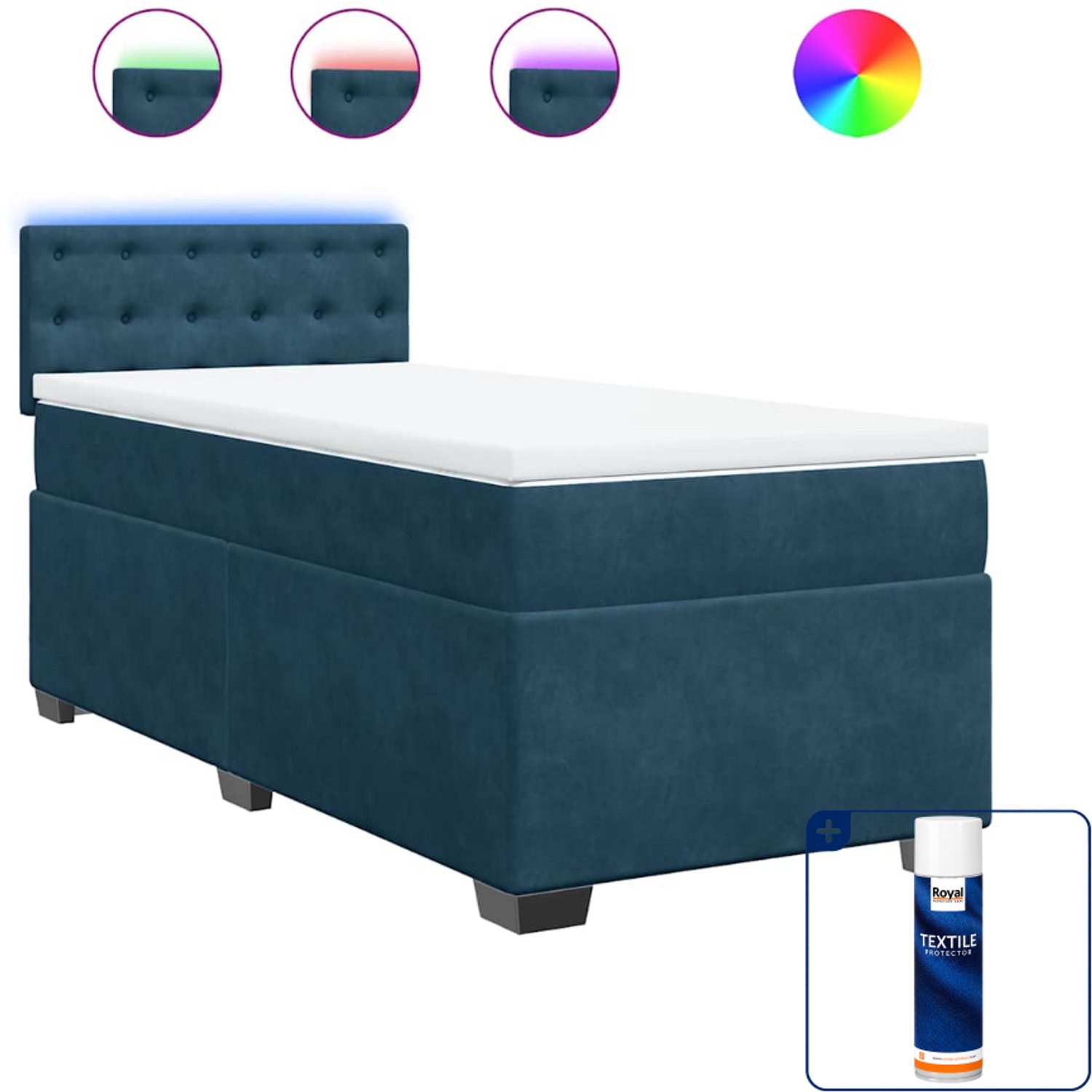 vidaXL boxspring met matras - 80 x 200 cm - fluweel - blauw - Inclusief textielbeschermer 500 ml