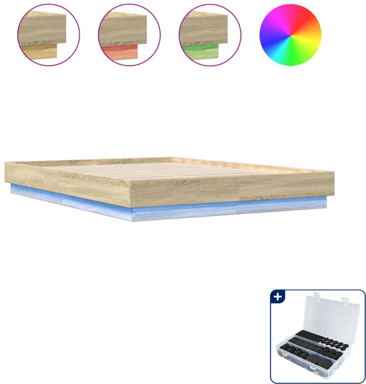 vidaXL bedframe met LED - Queensize - 160 x 200 cm - sonoma eiken - Inclusief antikrasvilt 177-delig Grijs
