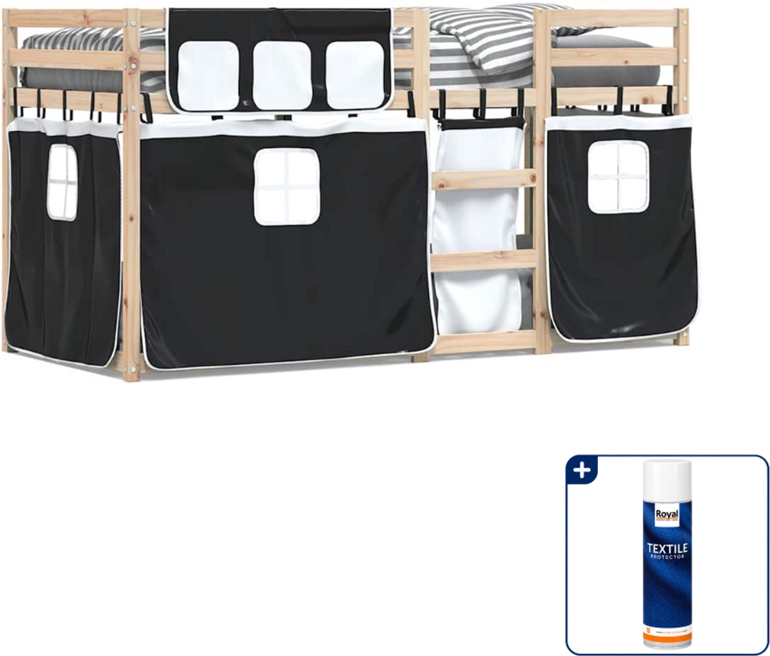 vidaXL stapelbed - 90 x 190 cm - massief grenenhout - zwart - Inclusief textielbeschermer 500 ml Grijs