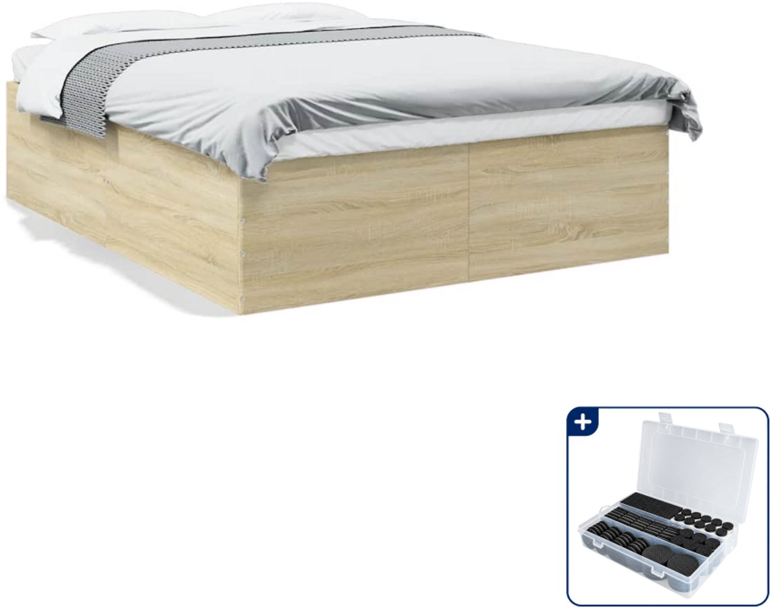 vidaXL bedframe - 150 x 200 cm - bewerkt hout - sonoma eiken - Inclusief antikrasvilt 177-delig Bruin