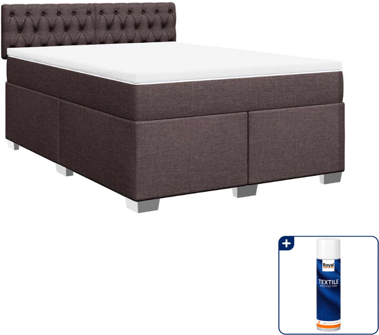 vidaXL Boxspring met matras - 140 x 190 cm - stof - donkerbruin - Inclusief textielbeschermer 500 ml