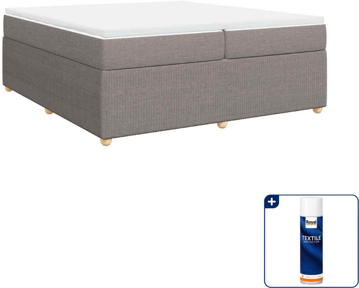 vidaXL boxspring met matras - Super kingsize - 200 x 200 cm - taupe - Inclusief textielbeschermer 500 ml