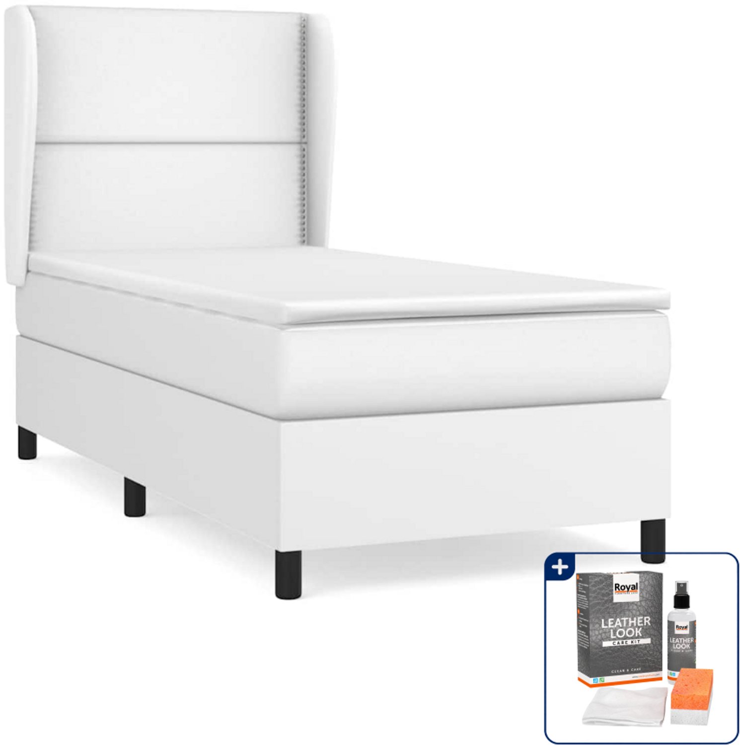vidaXL boxspring met matras - 100 x 200 cm - kunstleer - wit - Inclusief onderhoudsset voor kunstleer 150 ml