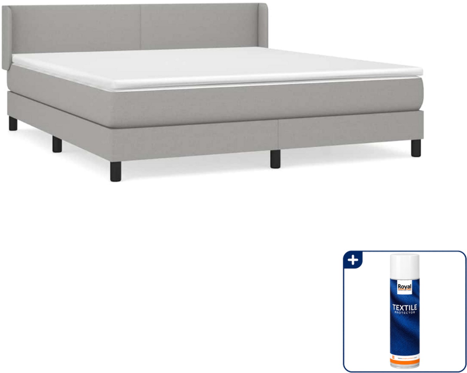 vidaXL Boxspring - Queensize 160 x 200 cm - stof - lichtgrijs - Inclusief textielbeschermer 500 ml