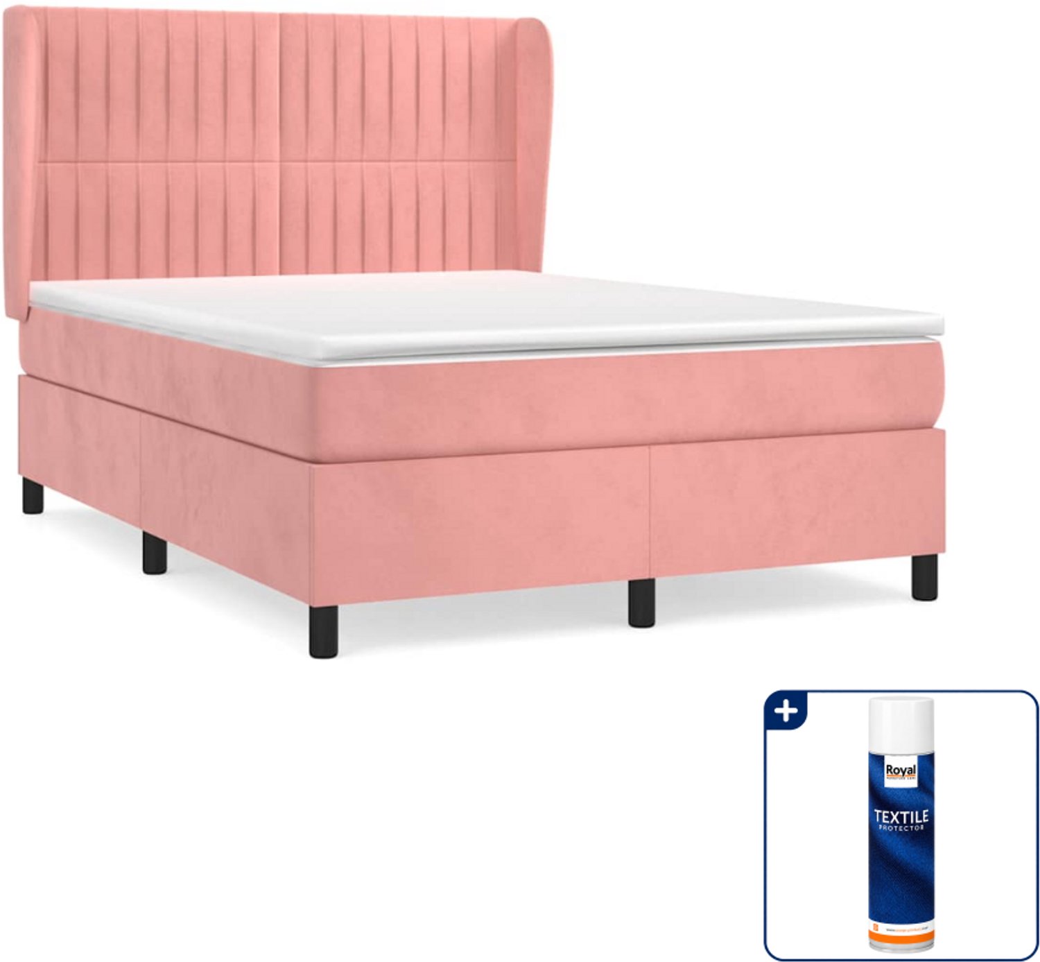 vidaXL boxspring - Small double - 140 x 200 cm - roze - Inclusief textielbeschermer 500 ml
