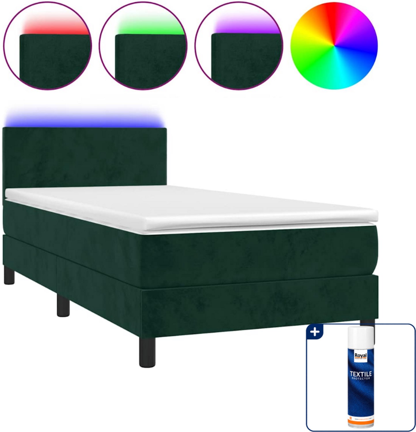 vidaXL boxspring met matras en LED - 100 x 200 cm - fluweel - donkergroen - Inclusief textielbeschermer 500 ml