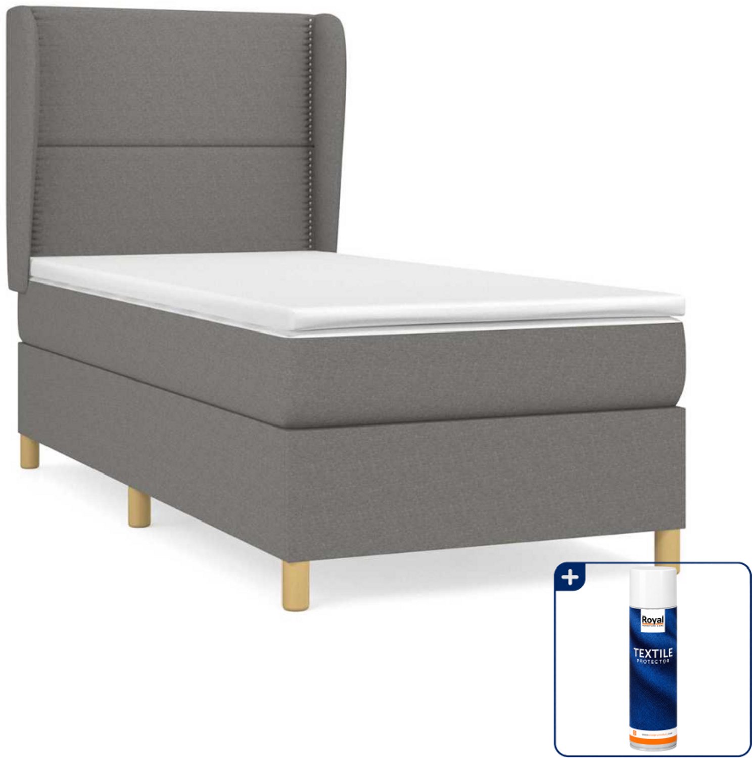 vidaXL boxspring met matras - 100 x 200 cm - donkergrijs - Inclusief textielbeschermer 500 ml