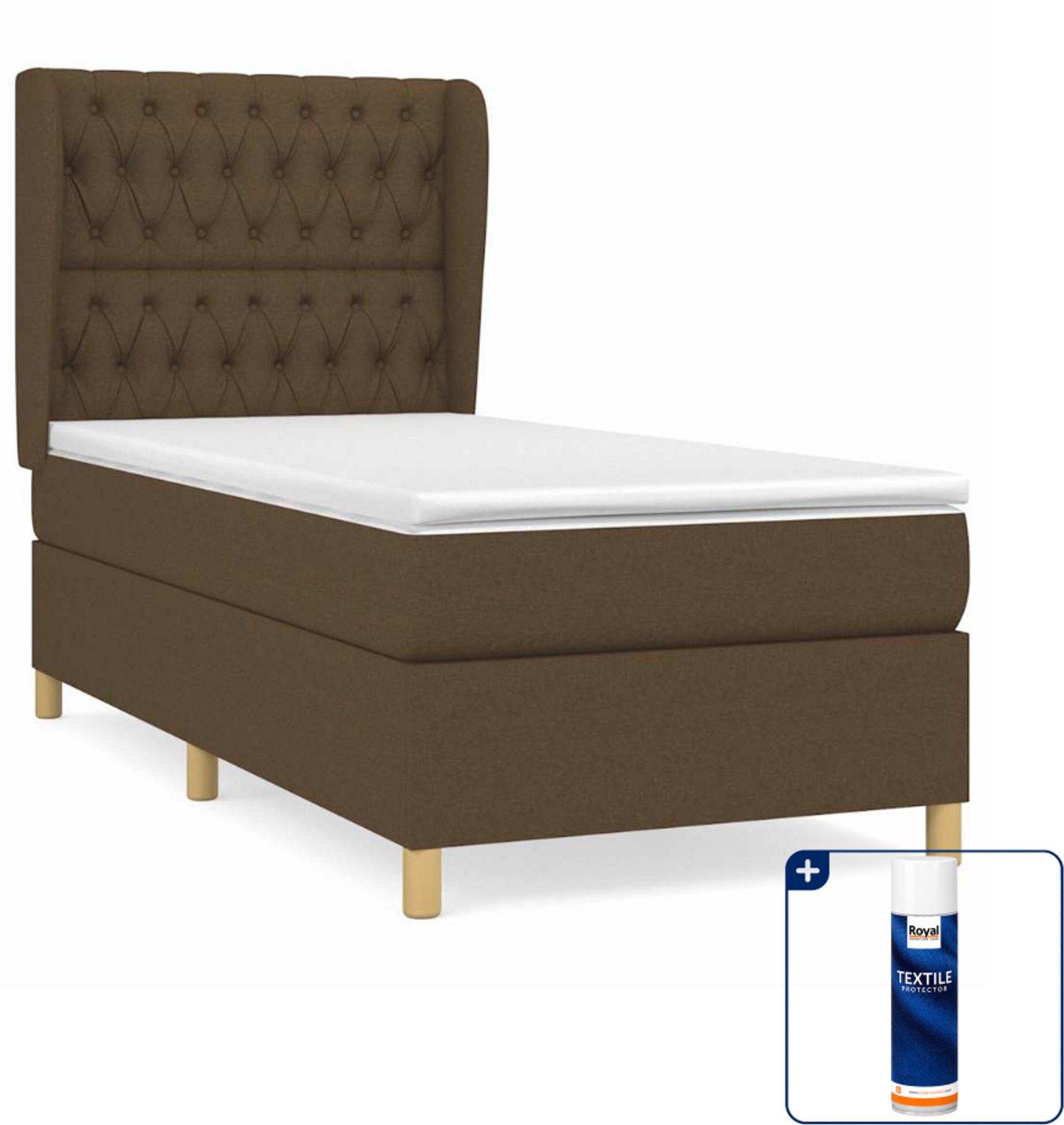 vidaXL boxspring met matras 100 x 200 cm - stof - donkerbruin - Inclusief textielbeschermer 500 ml