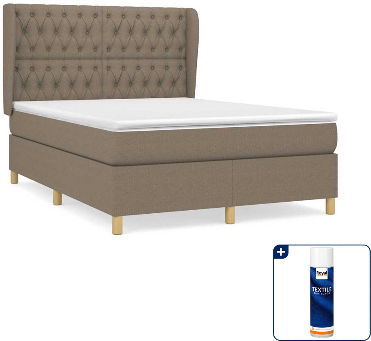 vidaXL Boxspring Small double - 140 x 200 cm - taupe - Inclusief textielbeschermer 500 ml